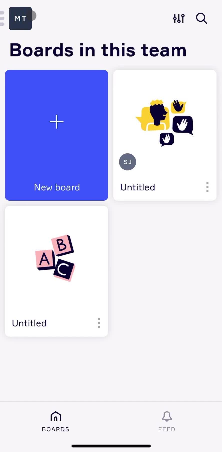 Miro Home screen in the General Browsing flow