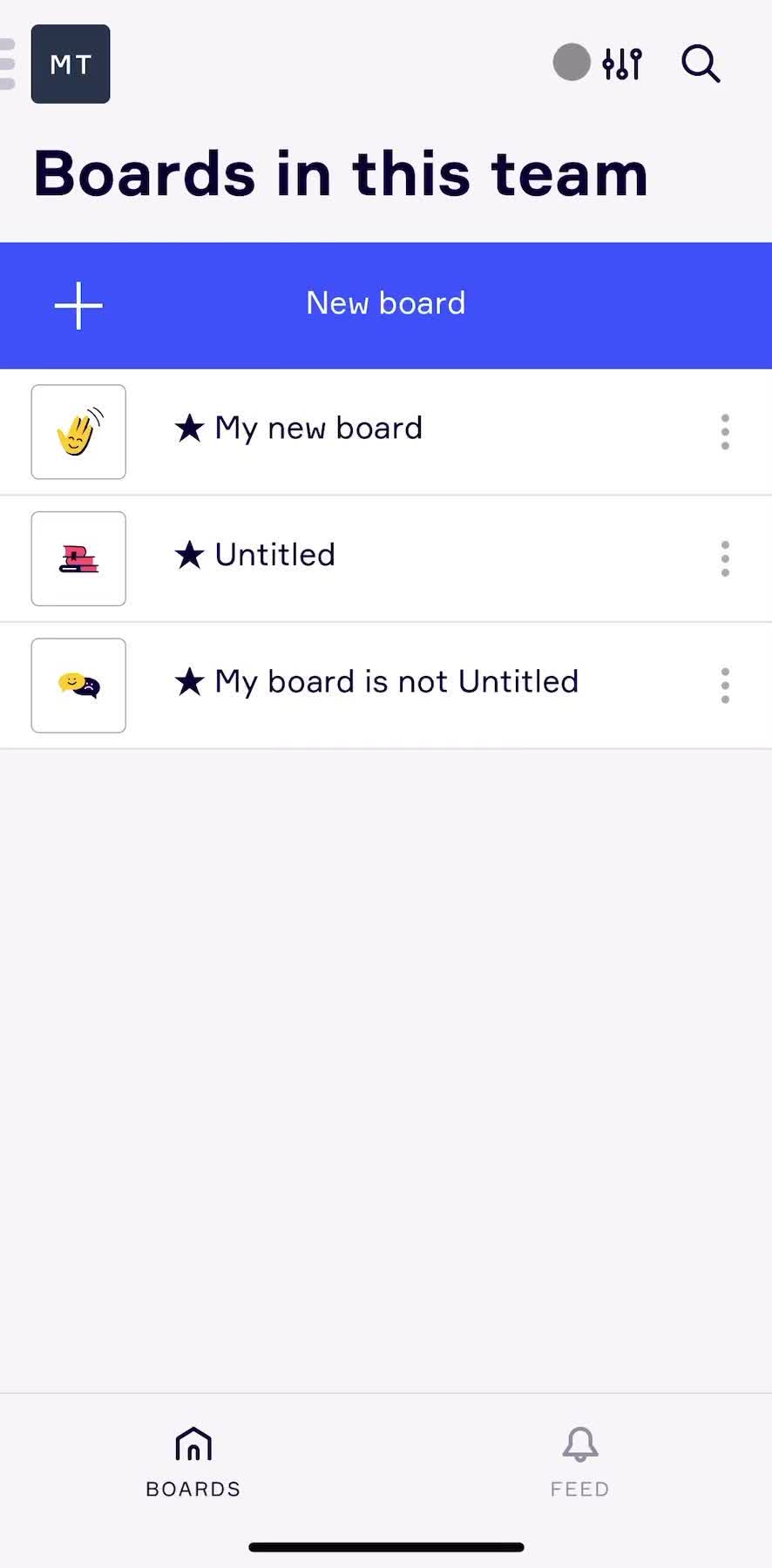 Miro Boards screen in the Searching flow