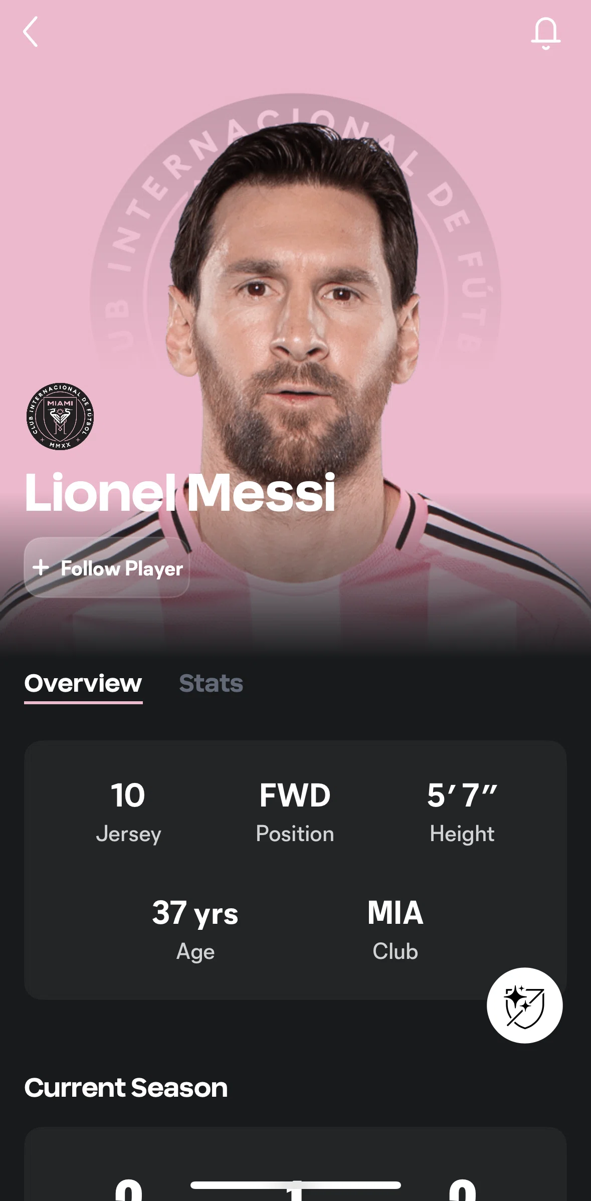 MLS Screen screen in the Following a player flow