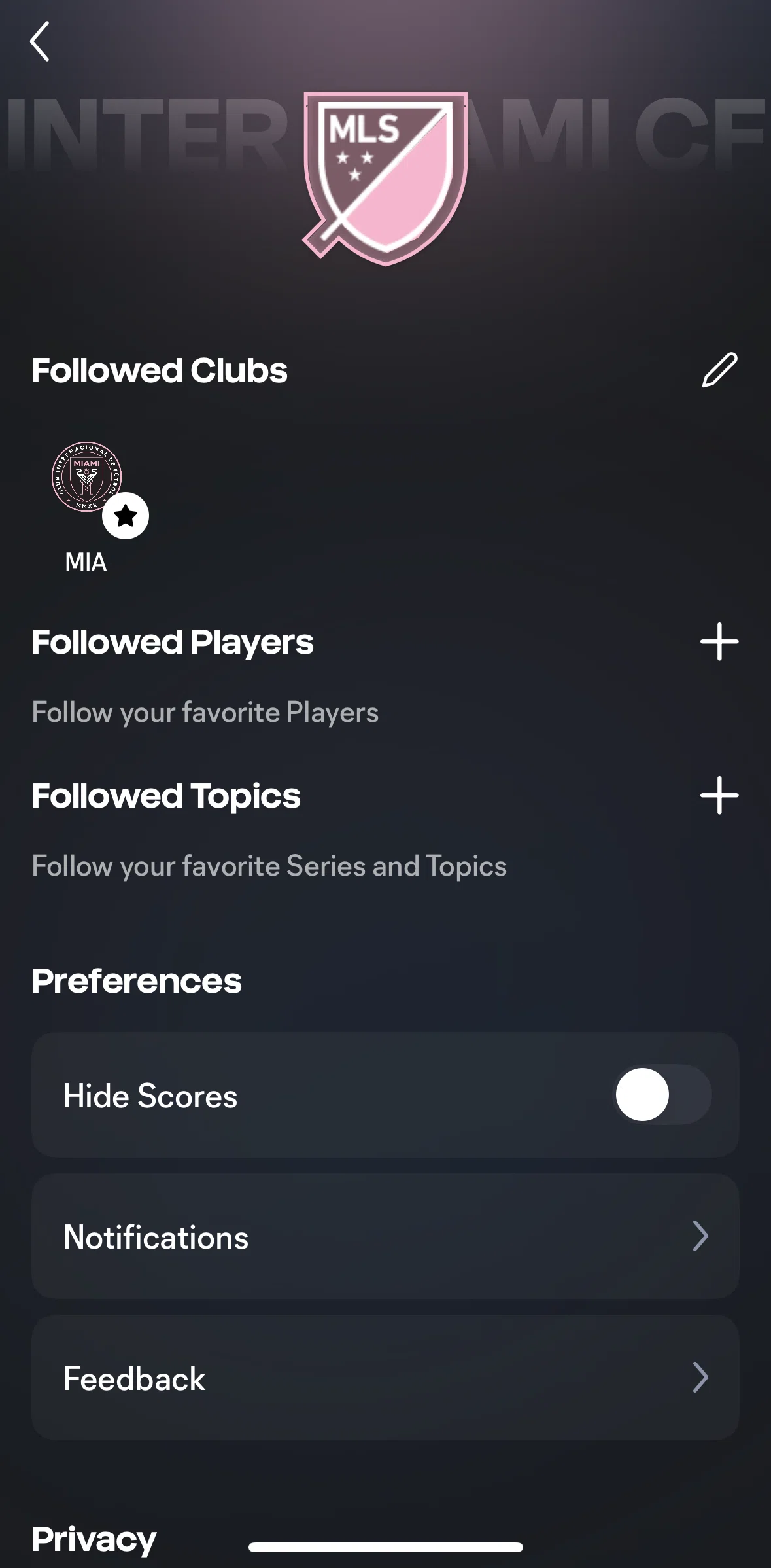 MLS Screen screen in the Hiding scores flow