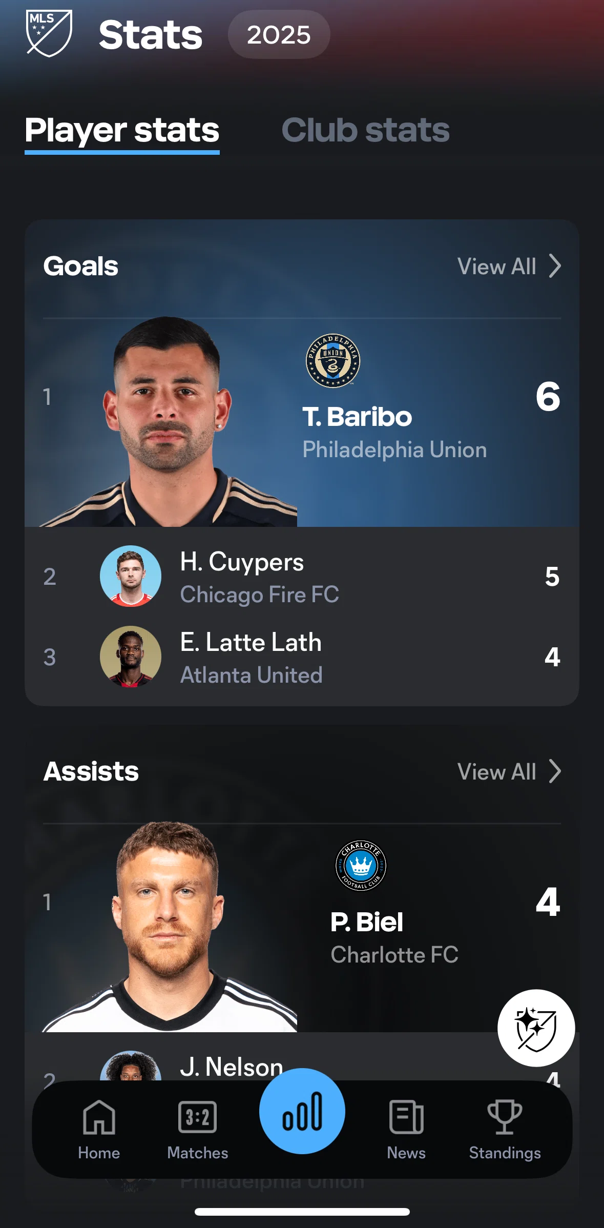 MLS Screen screen in the Player stats detail flow