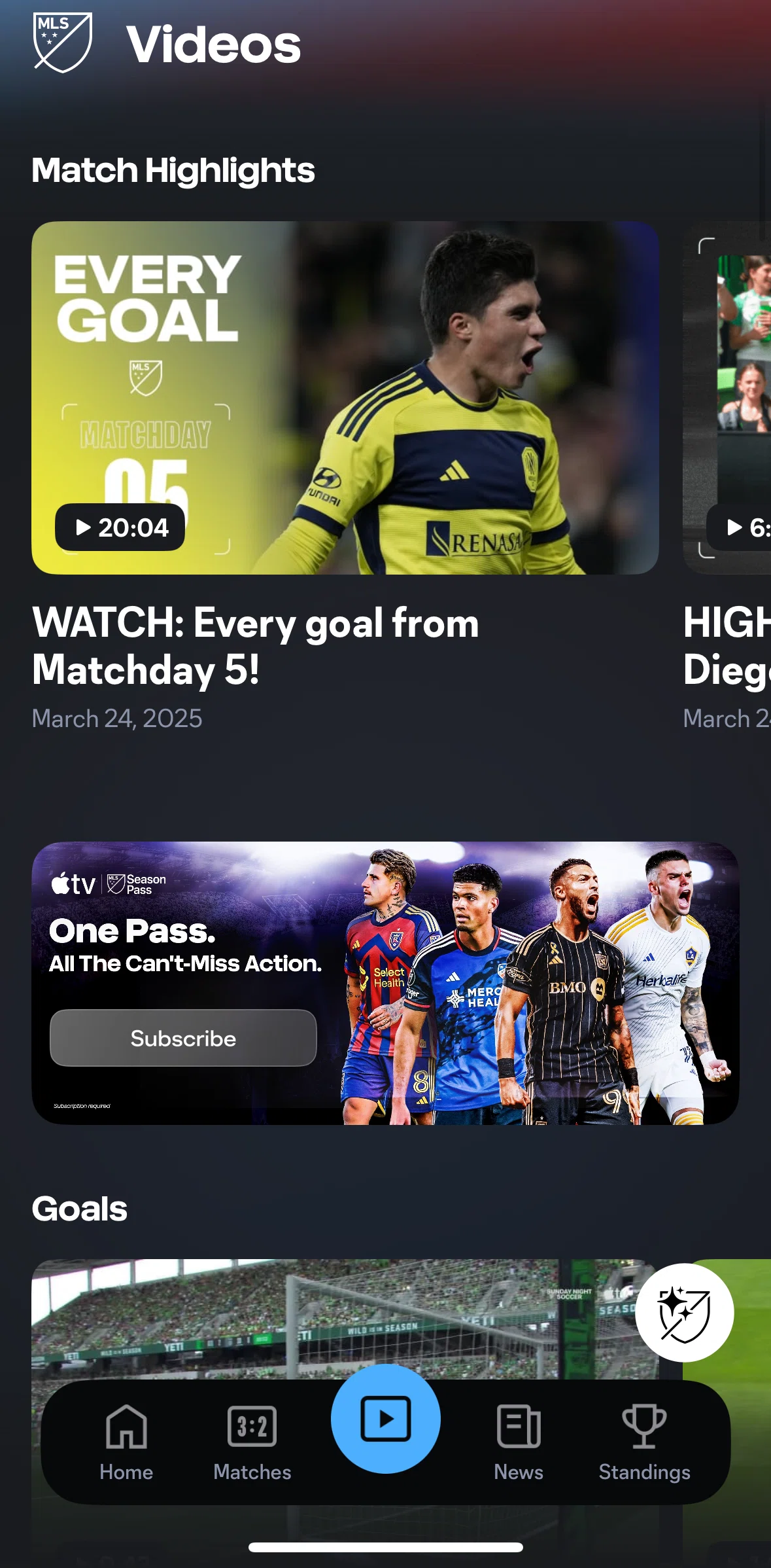 MLS Screen screen in the Watching a highlight flow
