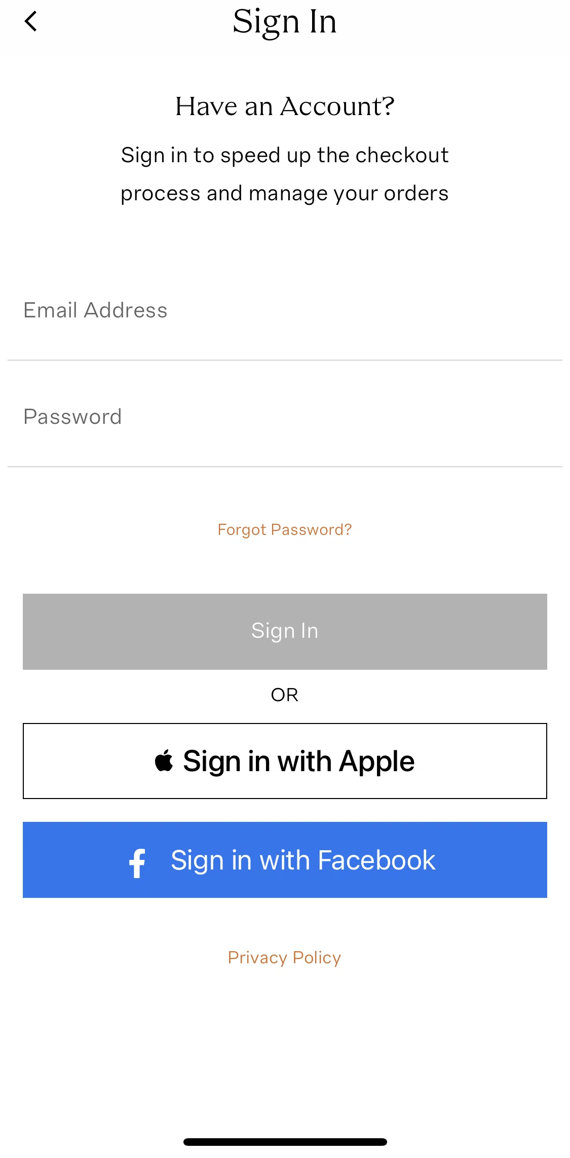 Moda Operandi Screen screen in the Logging in flow
