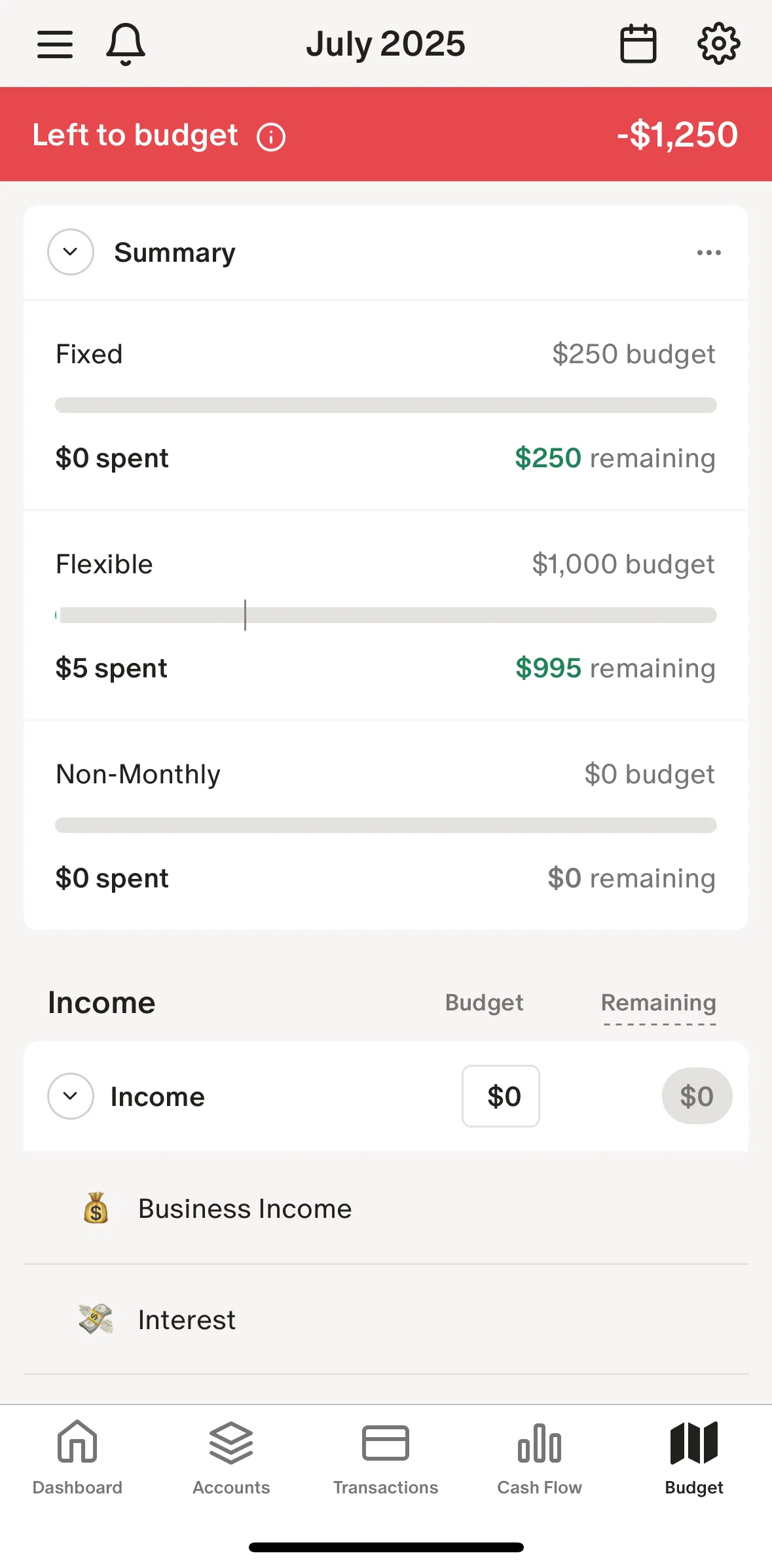 Monarch Screen screen in the Budget settings flow