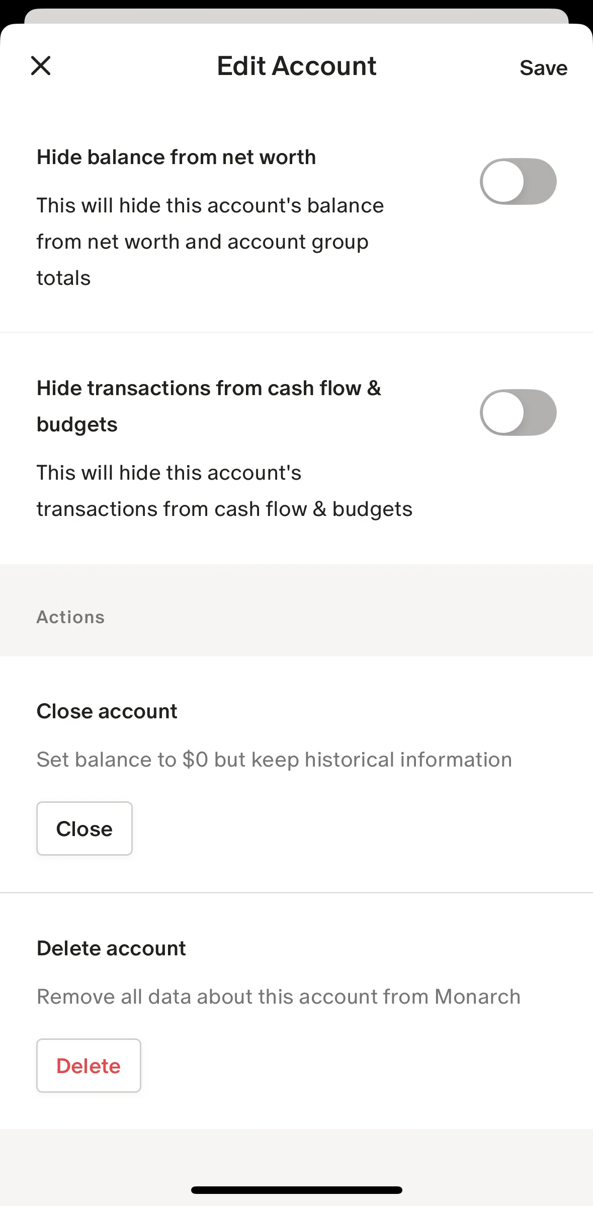 Monarch Screen screen in the Deleting a bank account flow