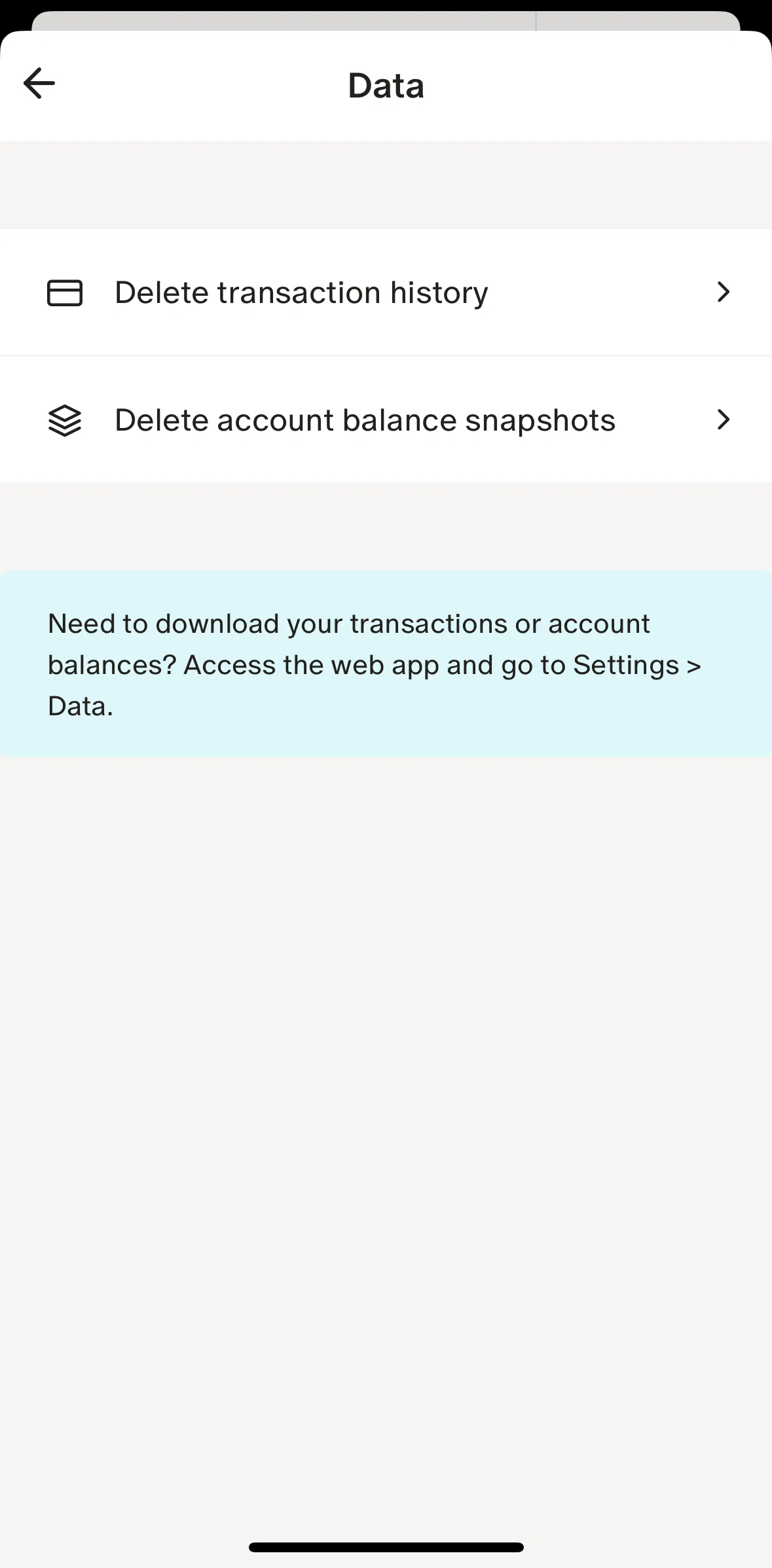Monarch Screen screen in the Deleting account balance snapshots flow