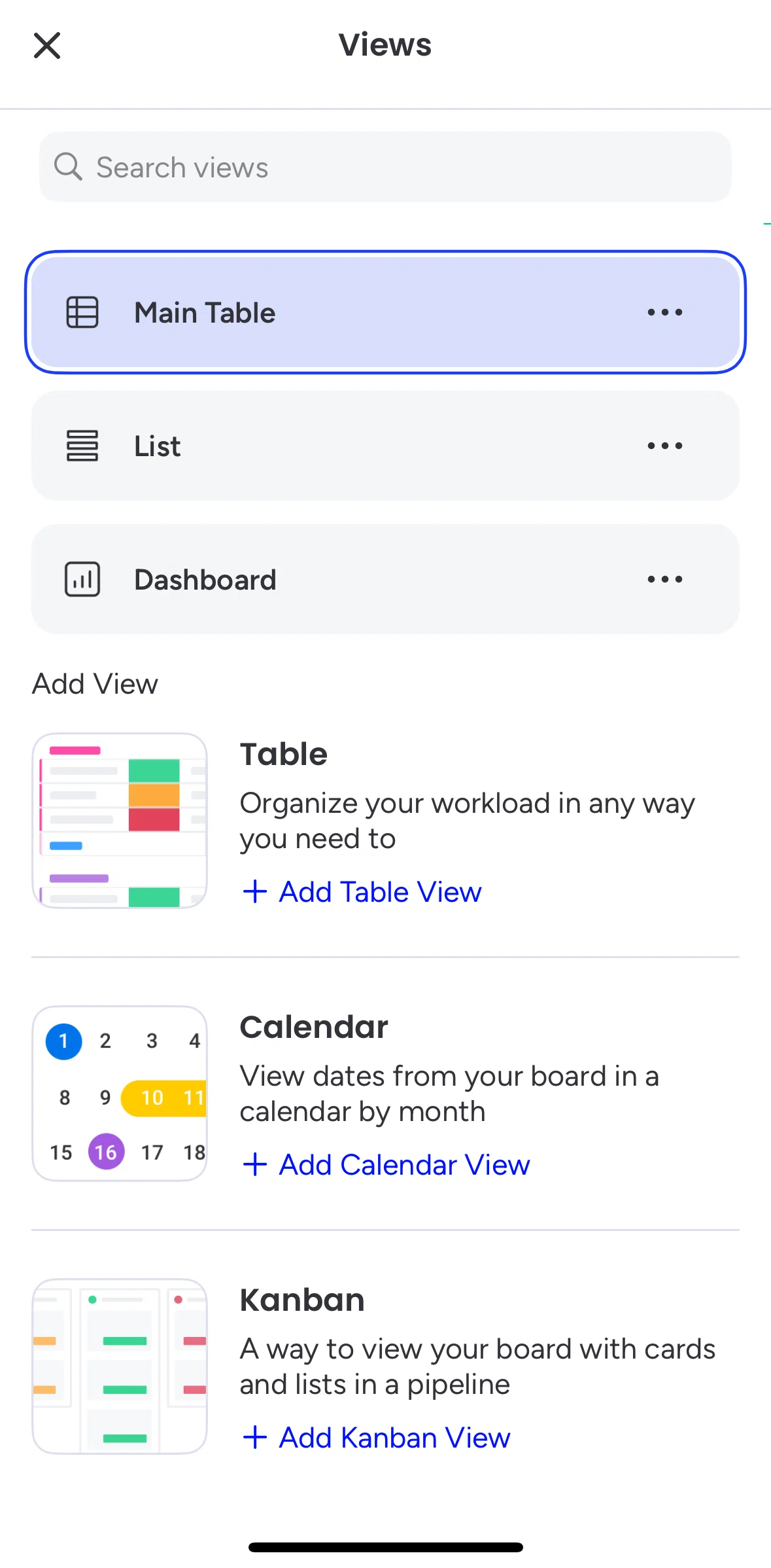 monday.com Screen screen in the Adding kanban view flow