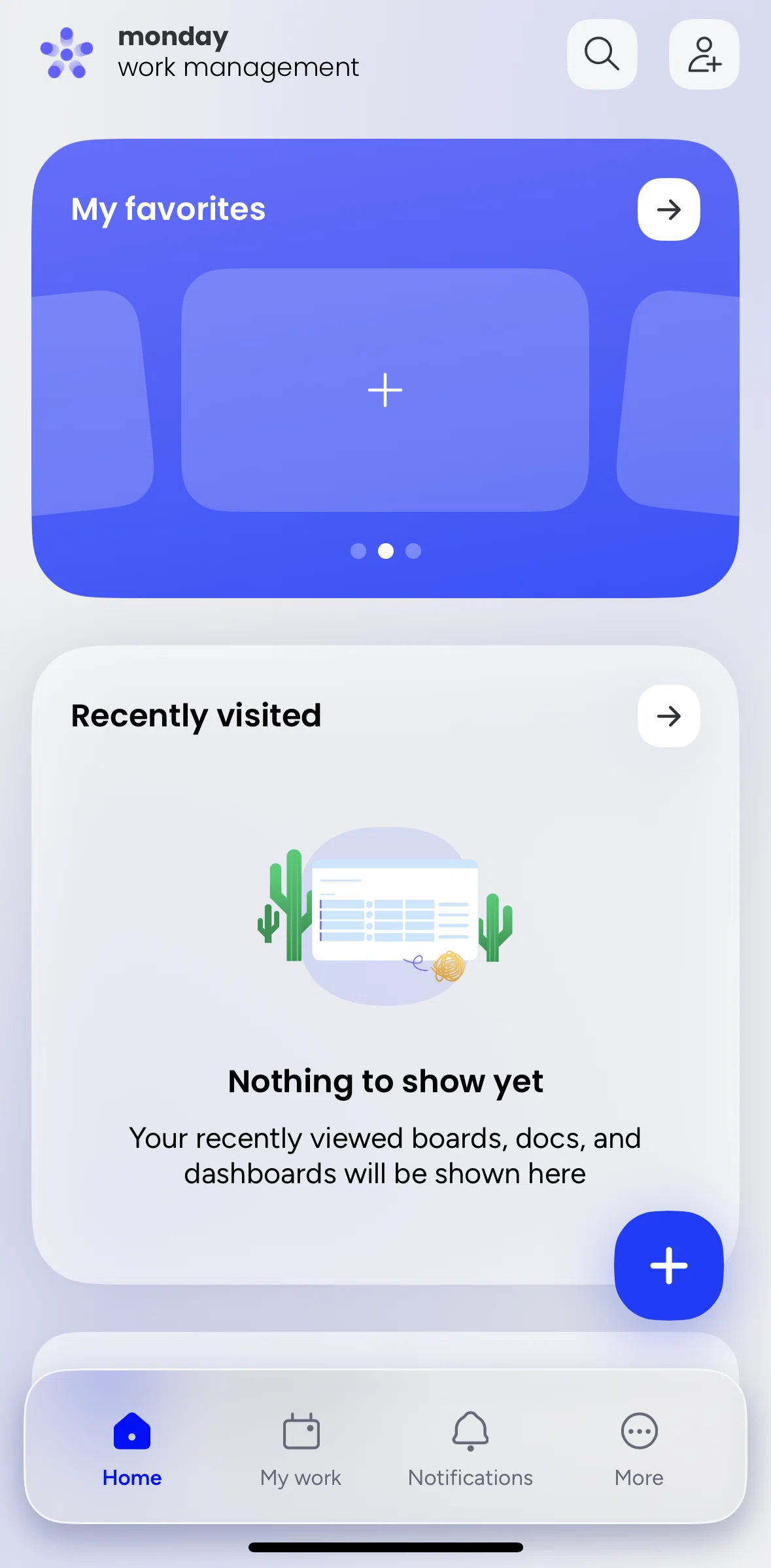 monday.com Screen screen in the Home flow