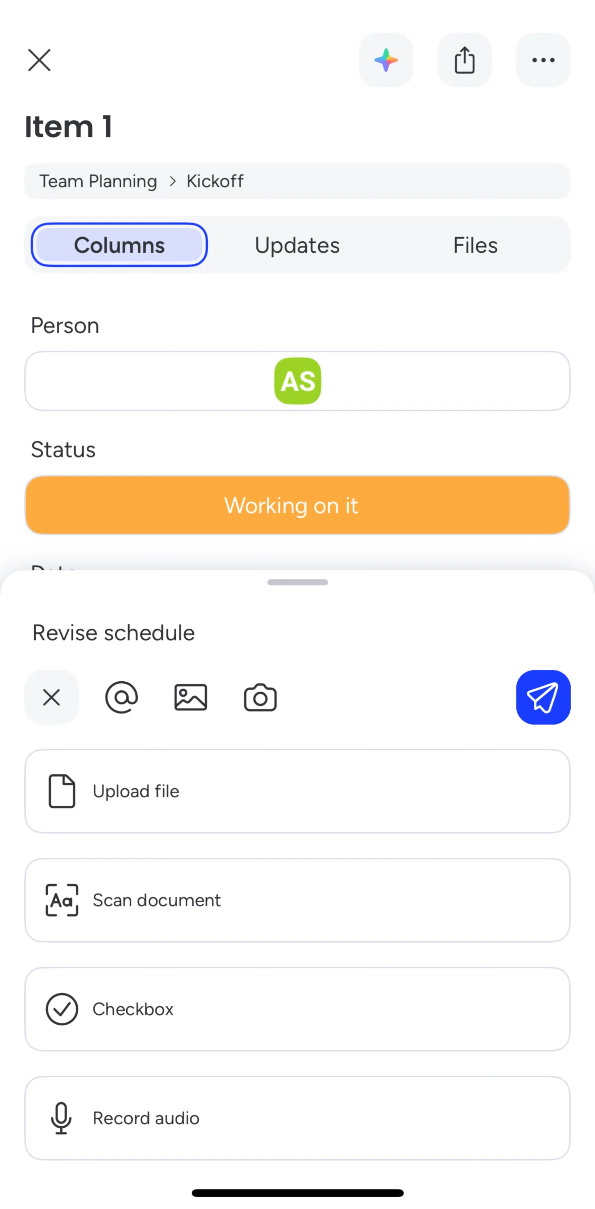 monday.com Screen screen in the Recording audio flow