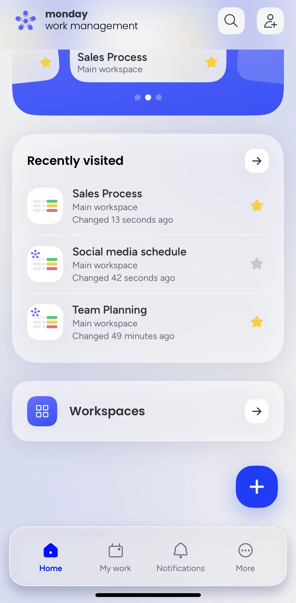 monday.com Screen screen in the Workspaces flow