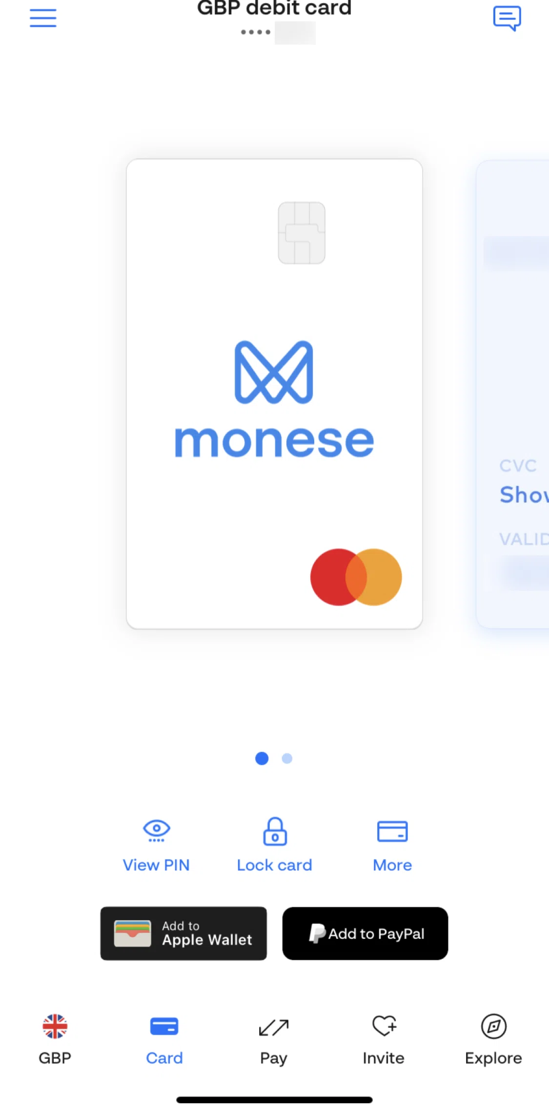 Monese Screen screen in the Report card as lost flow
