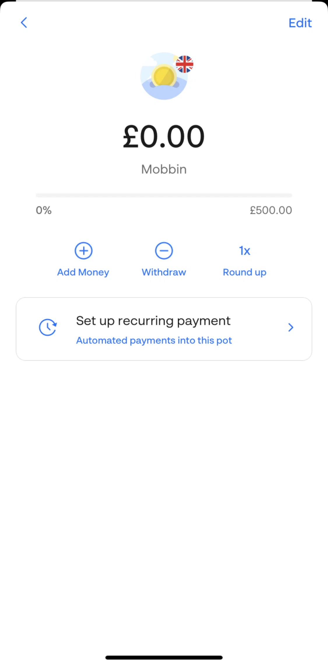 Monese Screen screen in the Setting up a scheduled payment flow