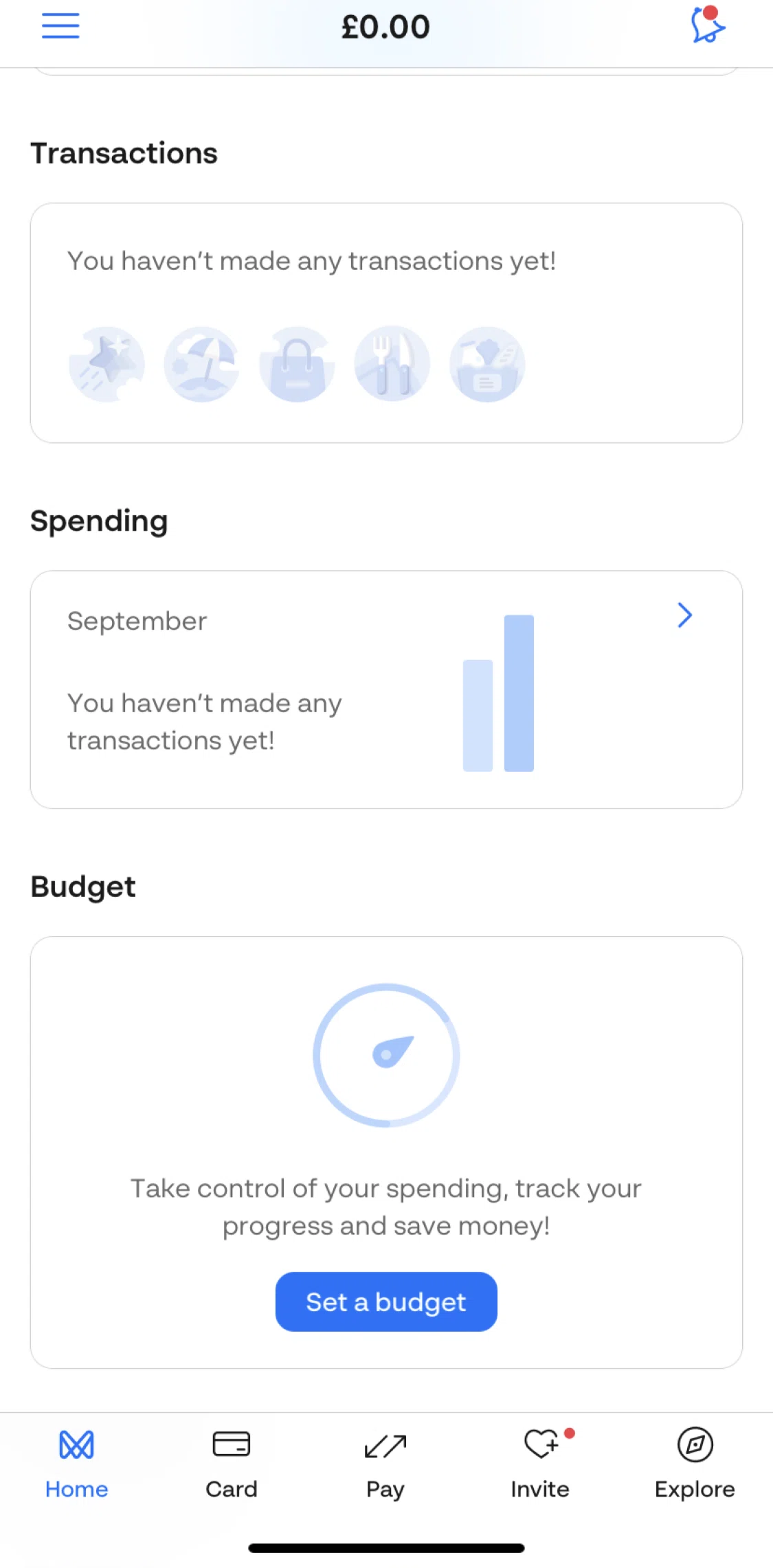 Monese Screen screen in the Spending overview flow
