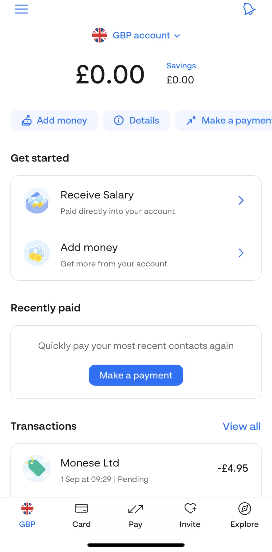 Monese Screen screen in the Transaction detail flow