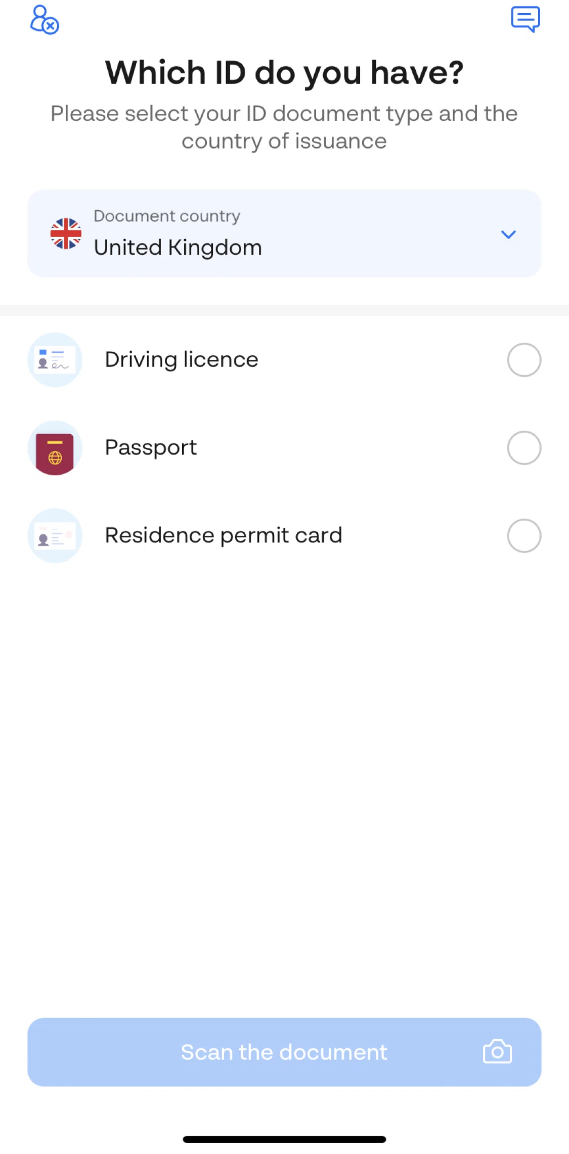 Monese Screen screen in the Verifying my ID flow