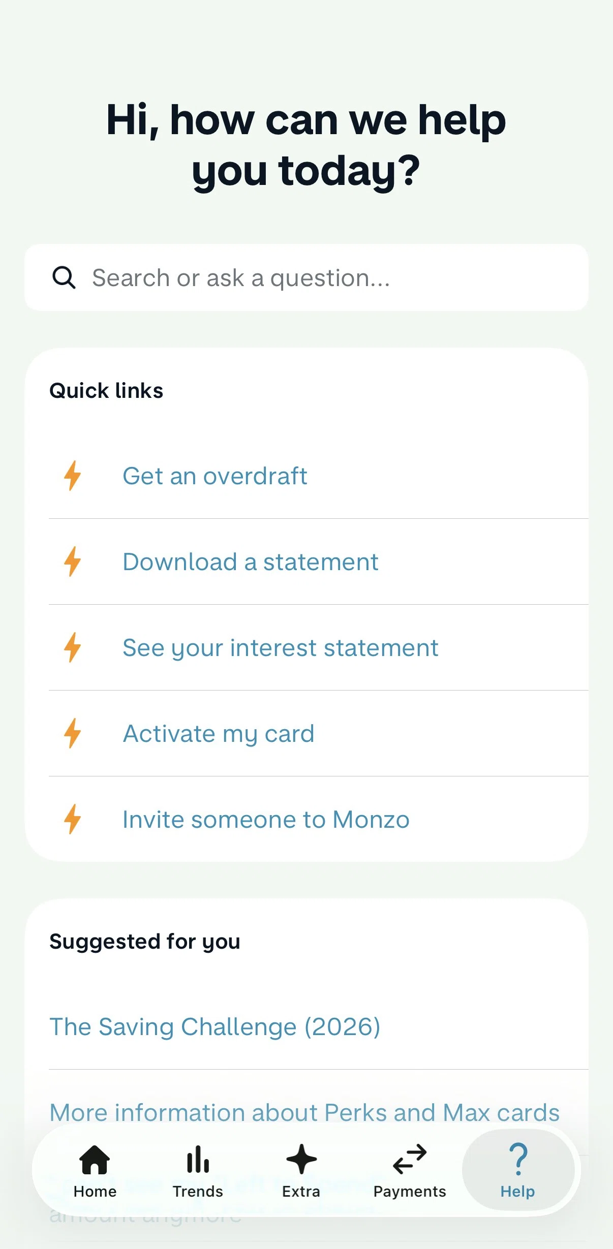 Monzo Screen screen in the Apply for an overdraft flow