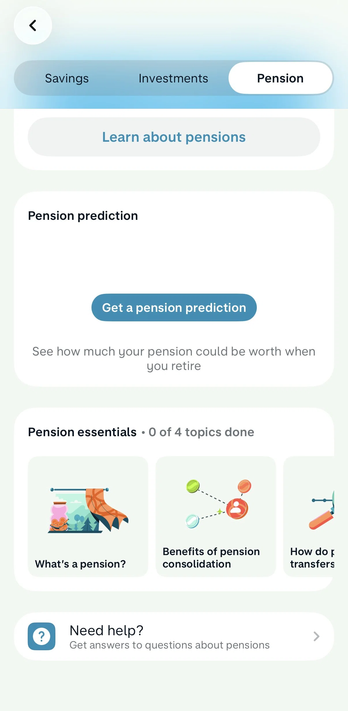 Monzo Screen screen in the Calculating a pension prediction flow