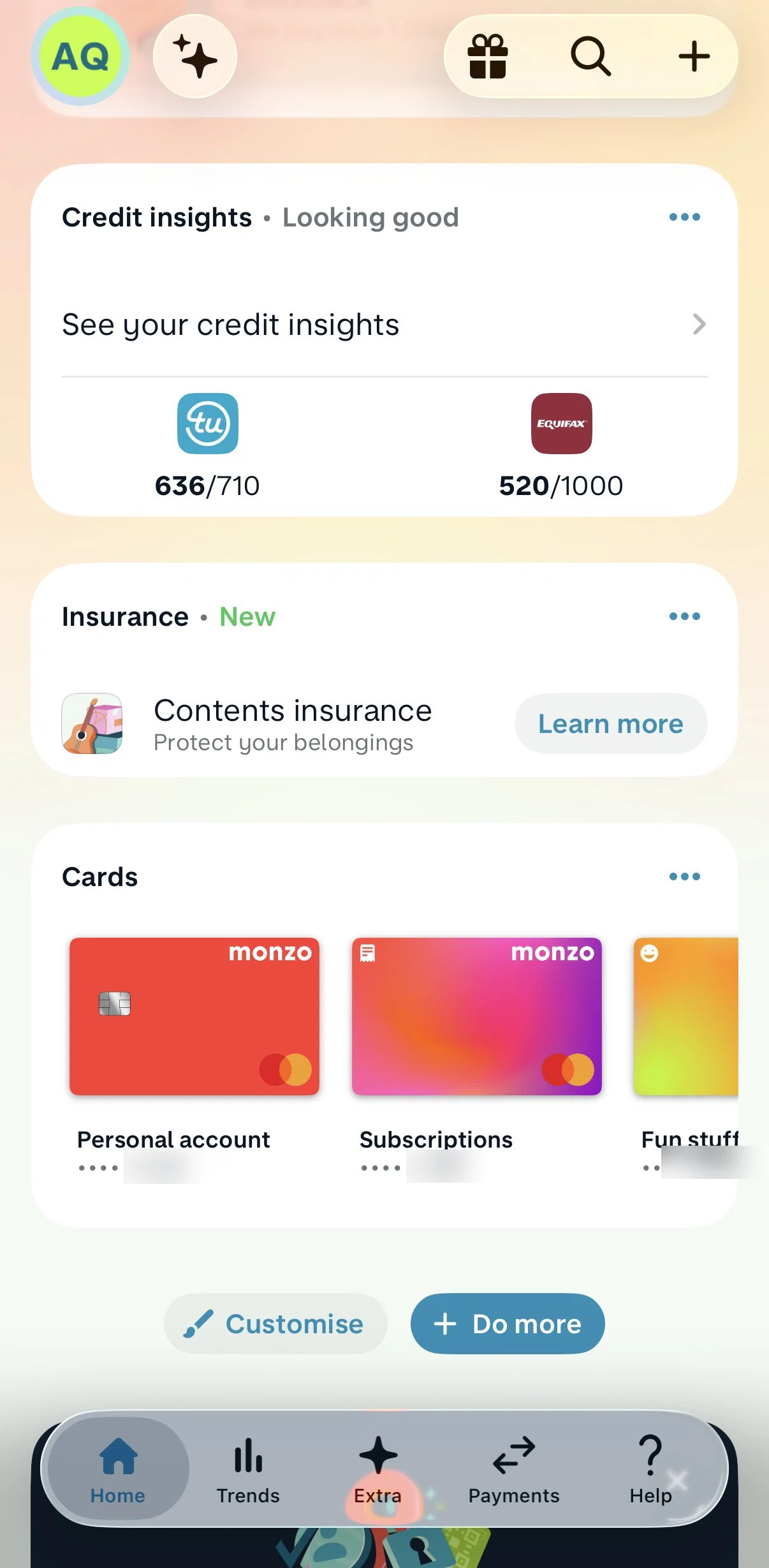 Monzo Screen screen in the Card detail flow