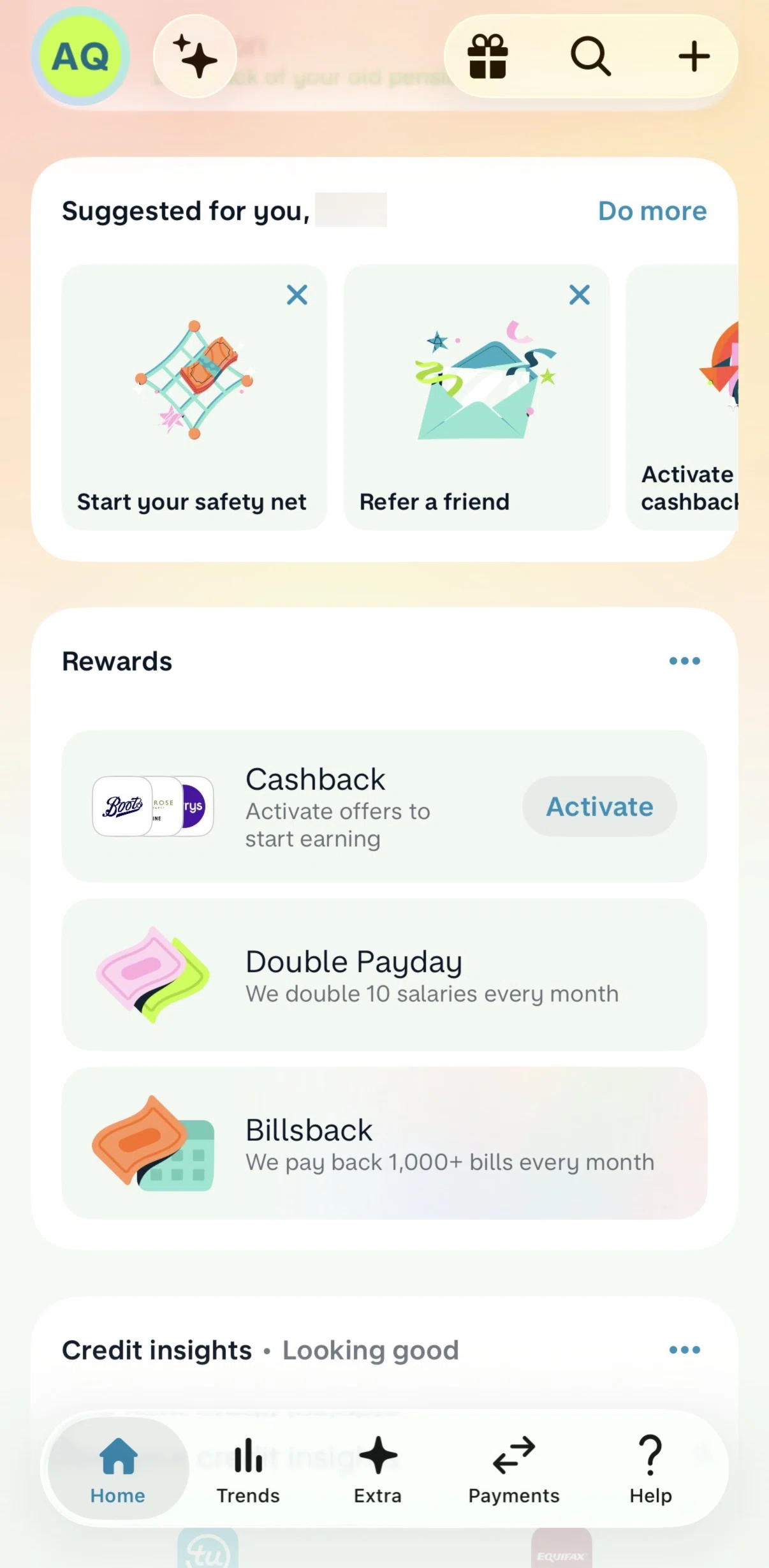 Monzo Screen screen in the Cashback flow