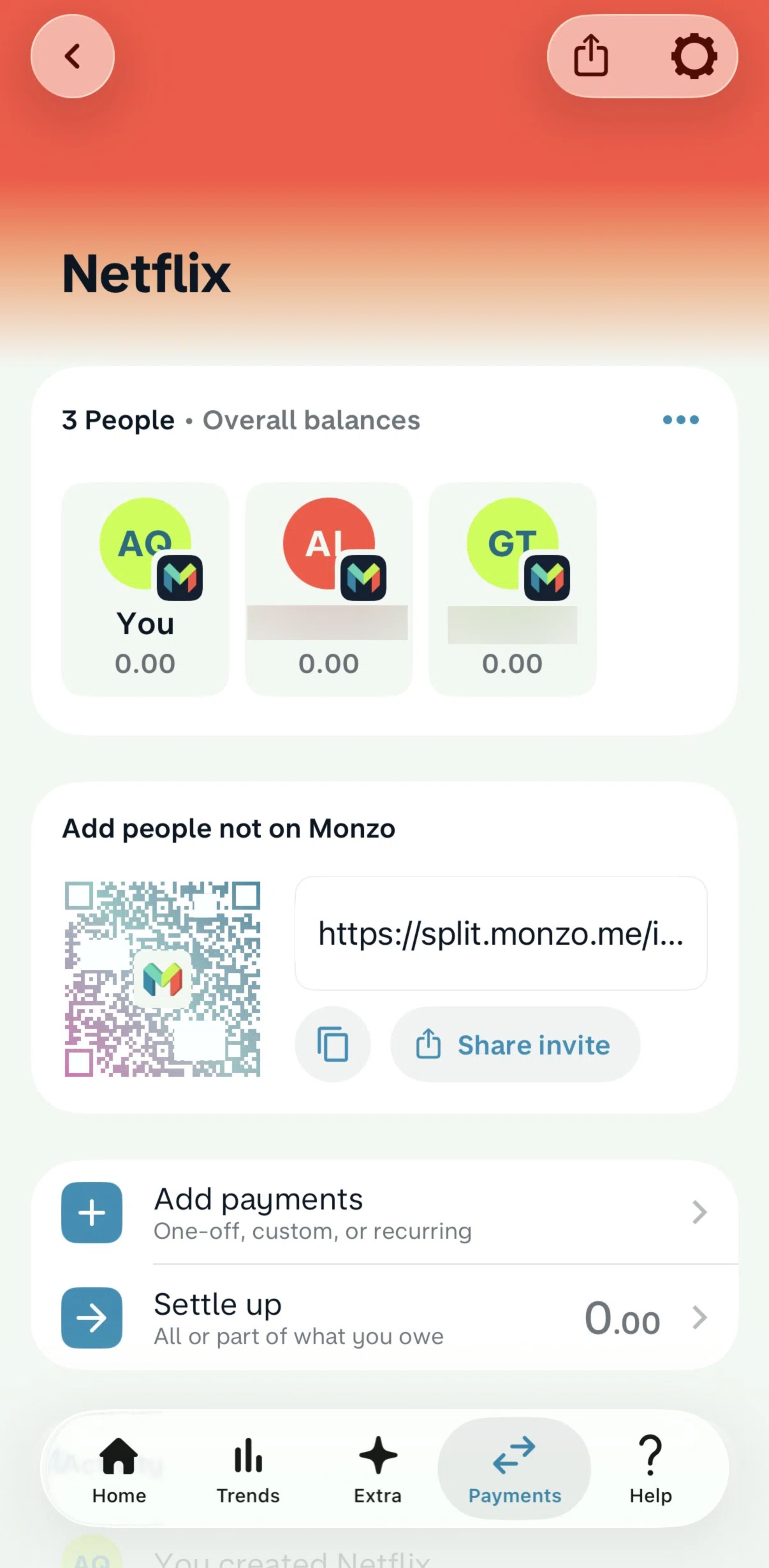Monzo Screen screen in the Changing a split payment image flow