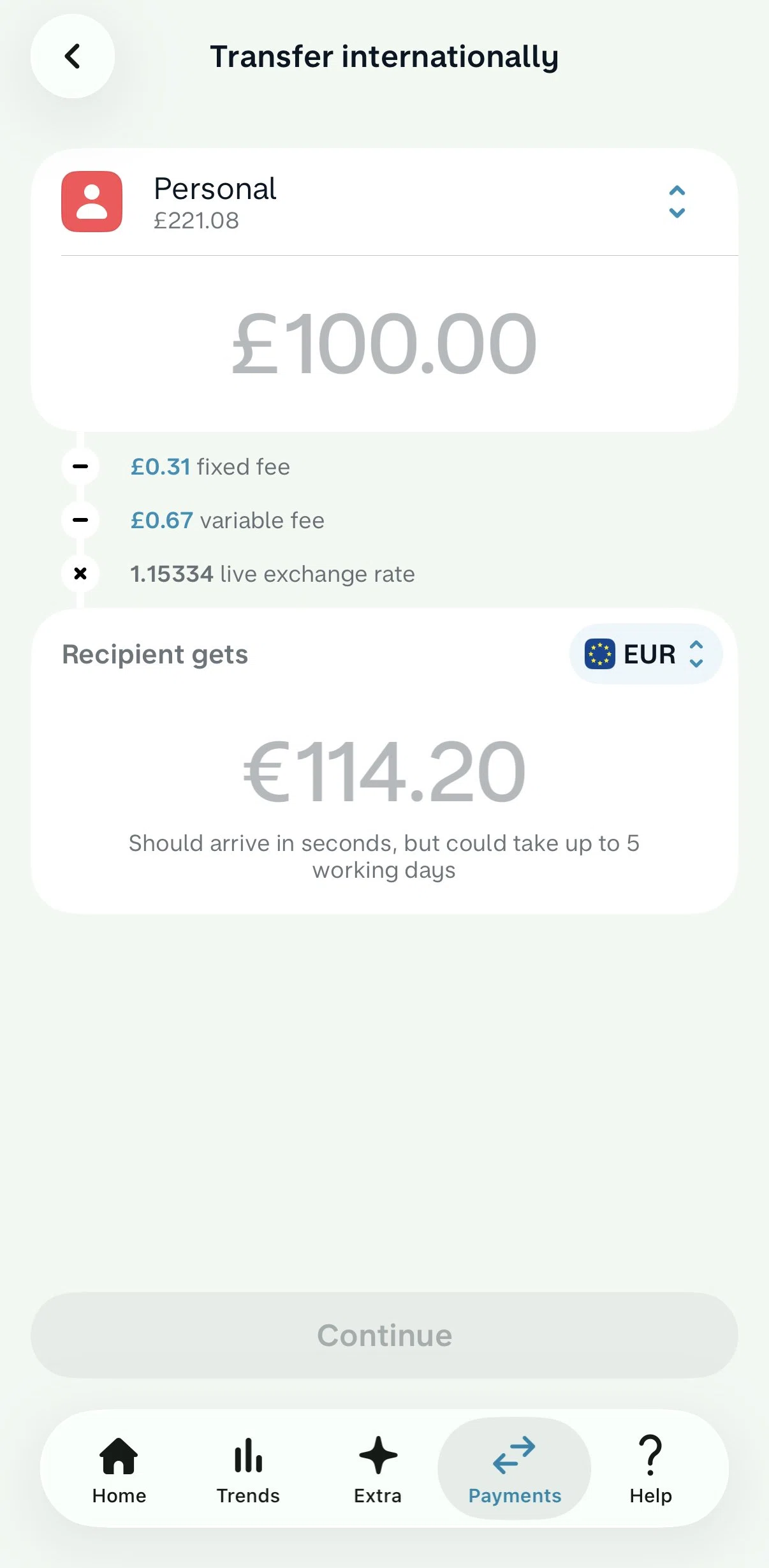 Monzo Screen screen in the Changing currency flow