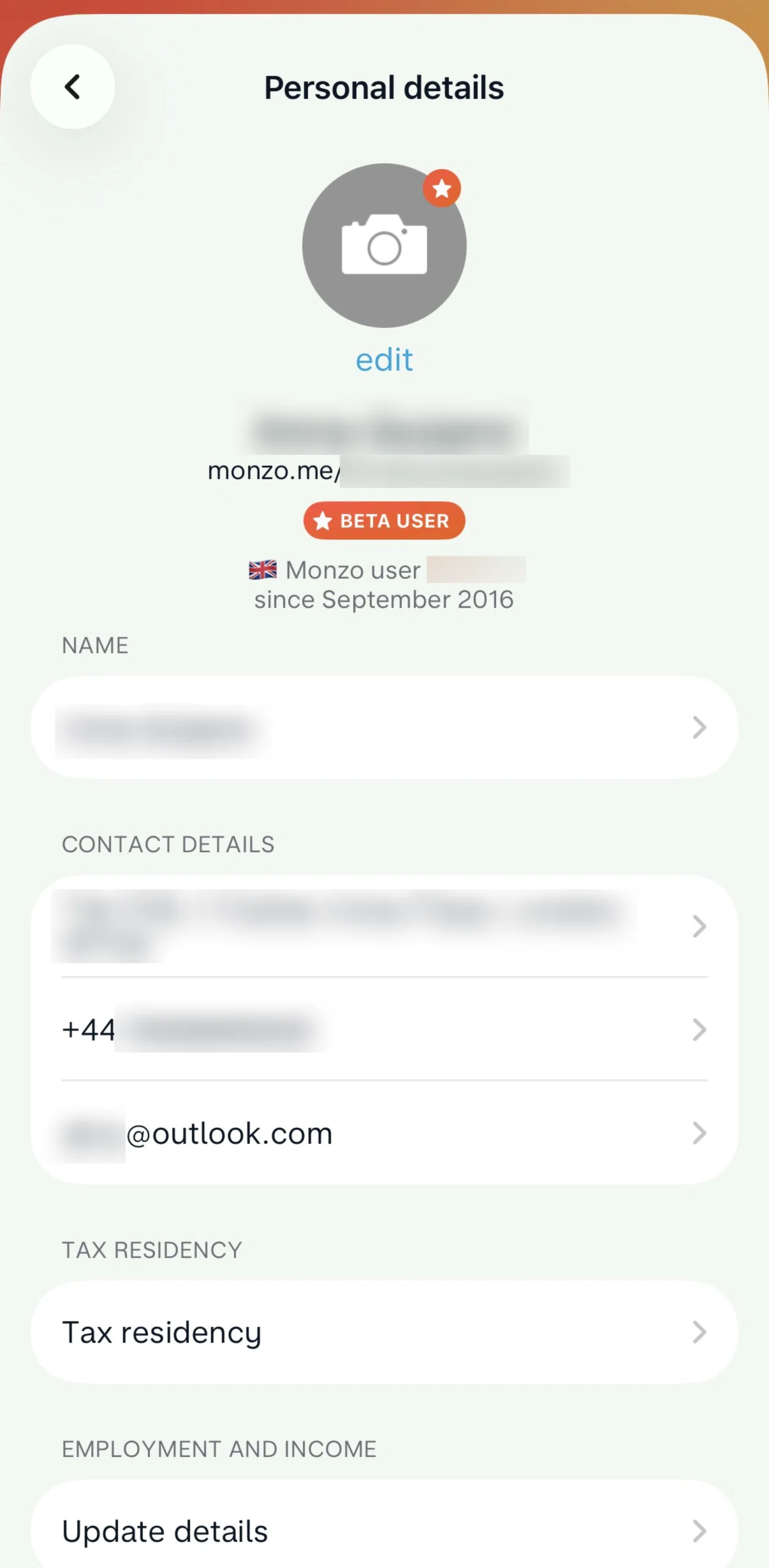Monzo Screen screen in the Changing name flow