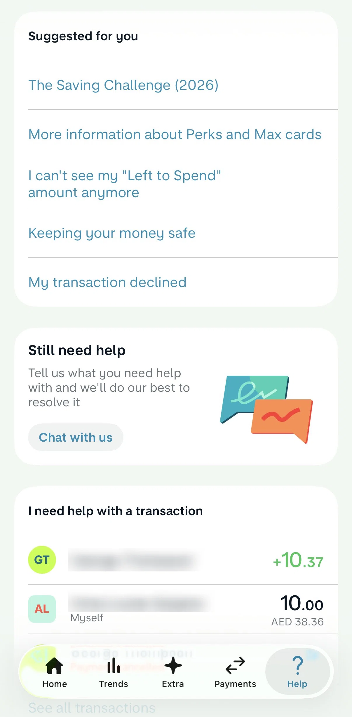 Monzo Screen screen in the Chatting with AI assistant flow