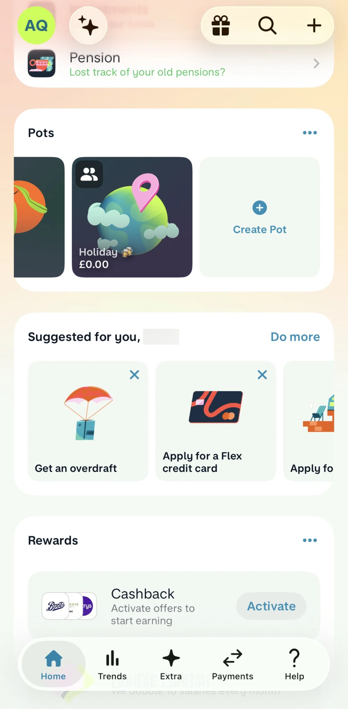 Monzo Screen screen in the Creating a pot (regular) flow