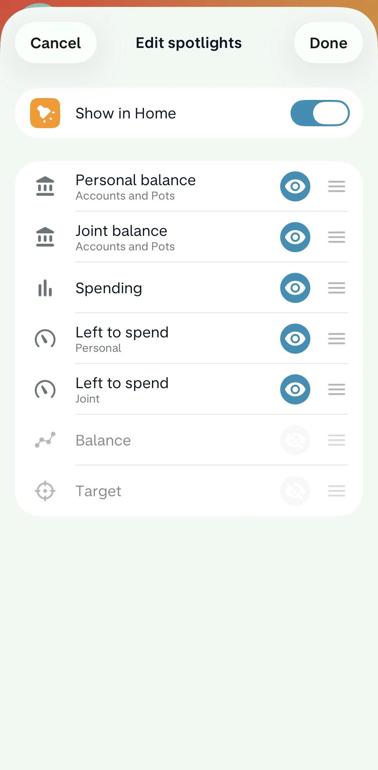 Monzo Screen screen in the Editing spotlight flow
