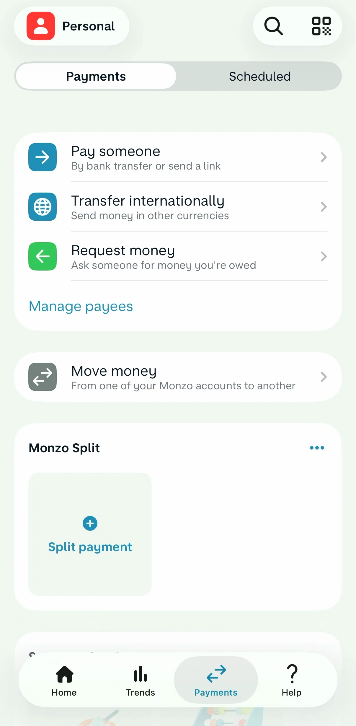 Monzo Screen screen in the Generating QR code flow