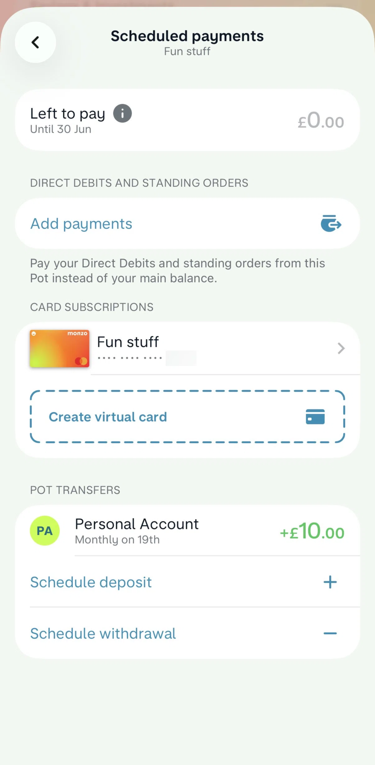 Monzo Screen screen in the Left to pay information flow