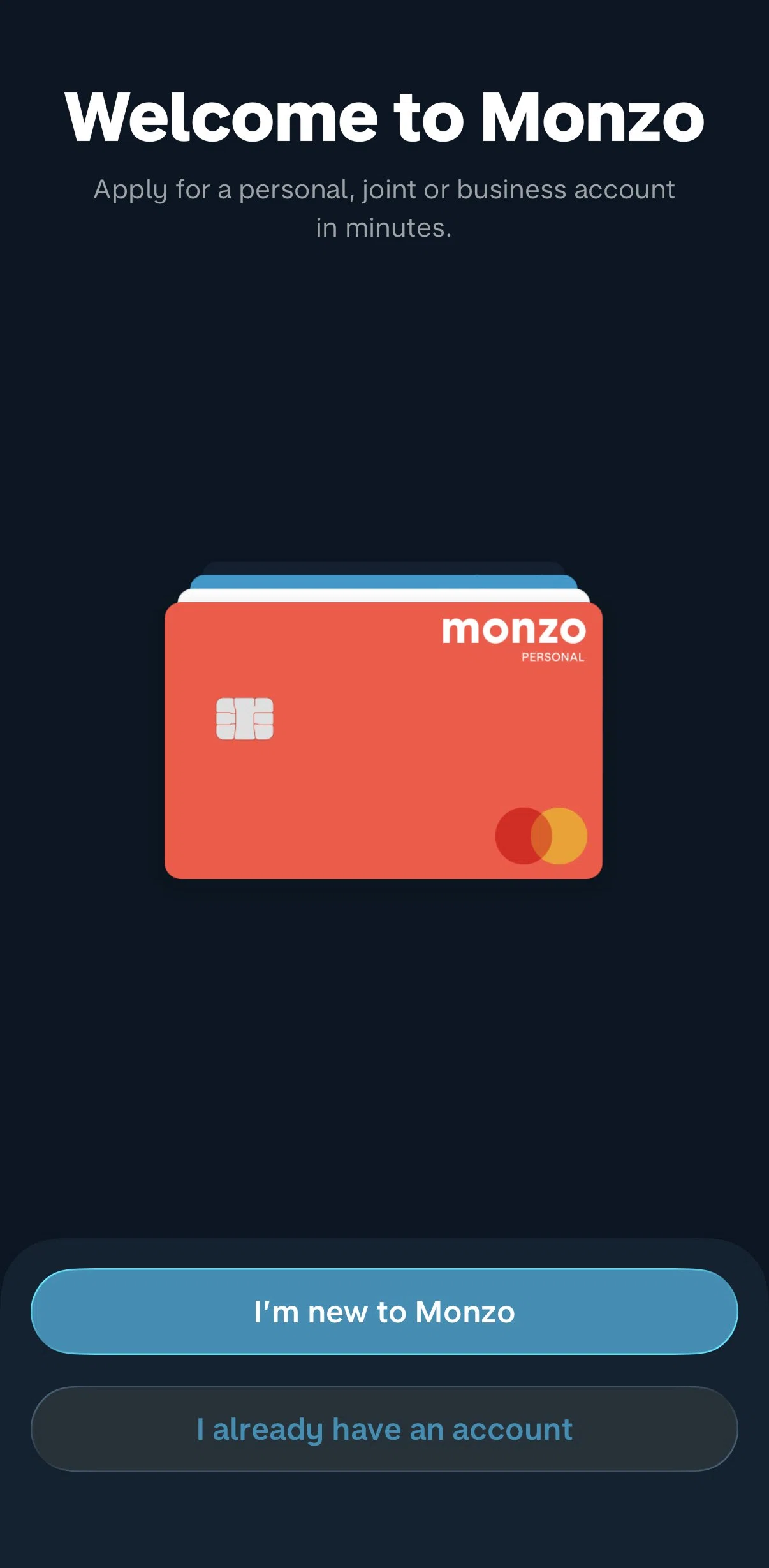 Monzo Screen screen in the Logging in flow