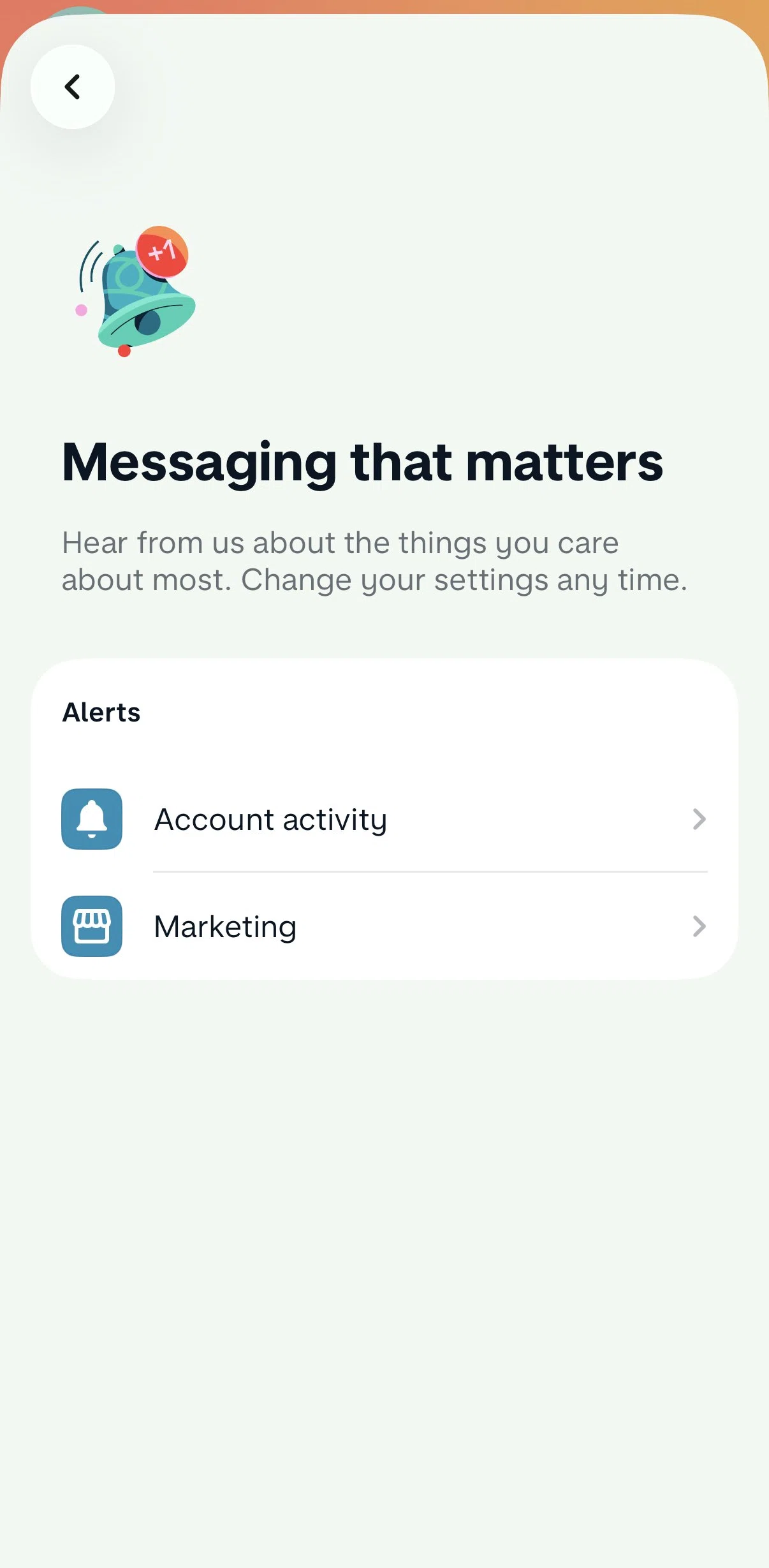 Monzo Screen screen in the Marketing notifications flow