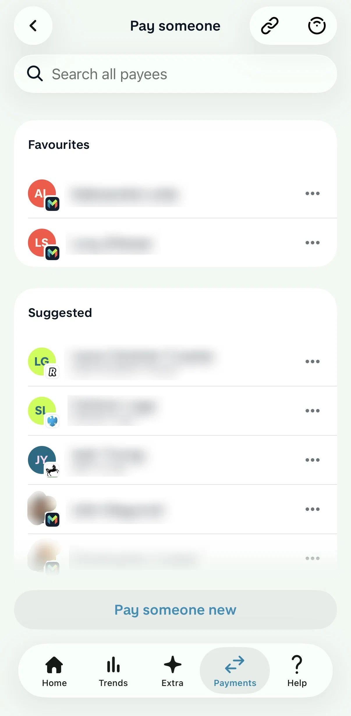 Monzo Screen screen in the Pay using a link flow