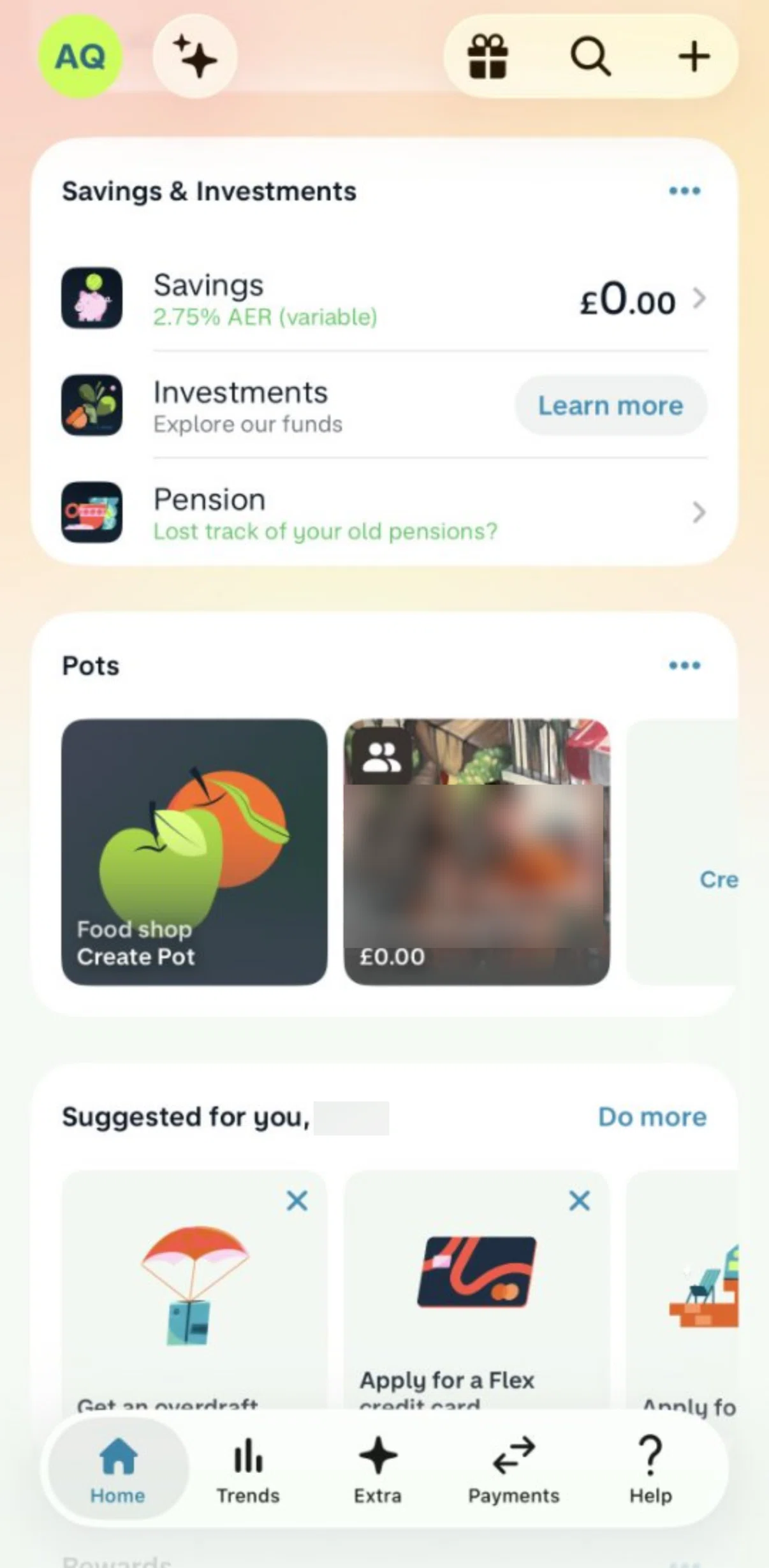 Monzo Screen screen in the Savings & investment flow
