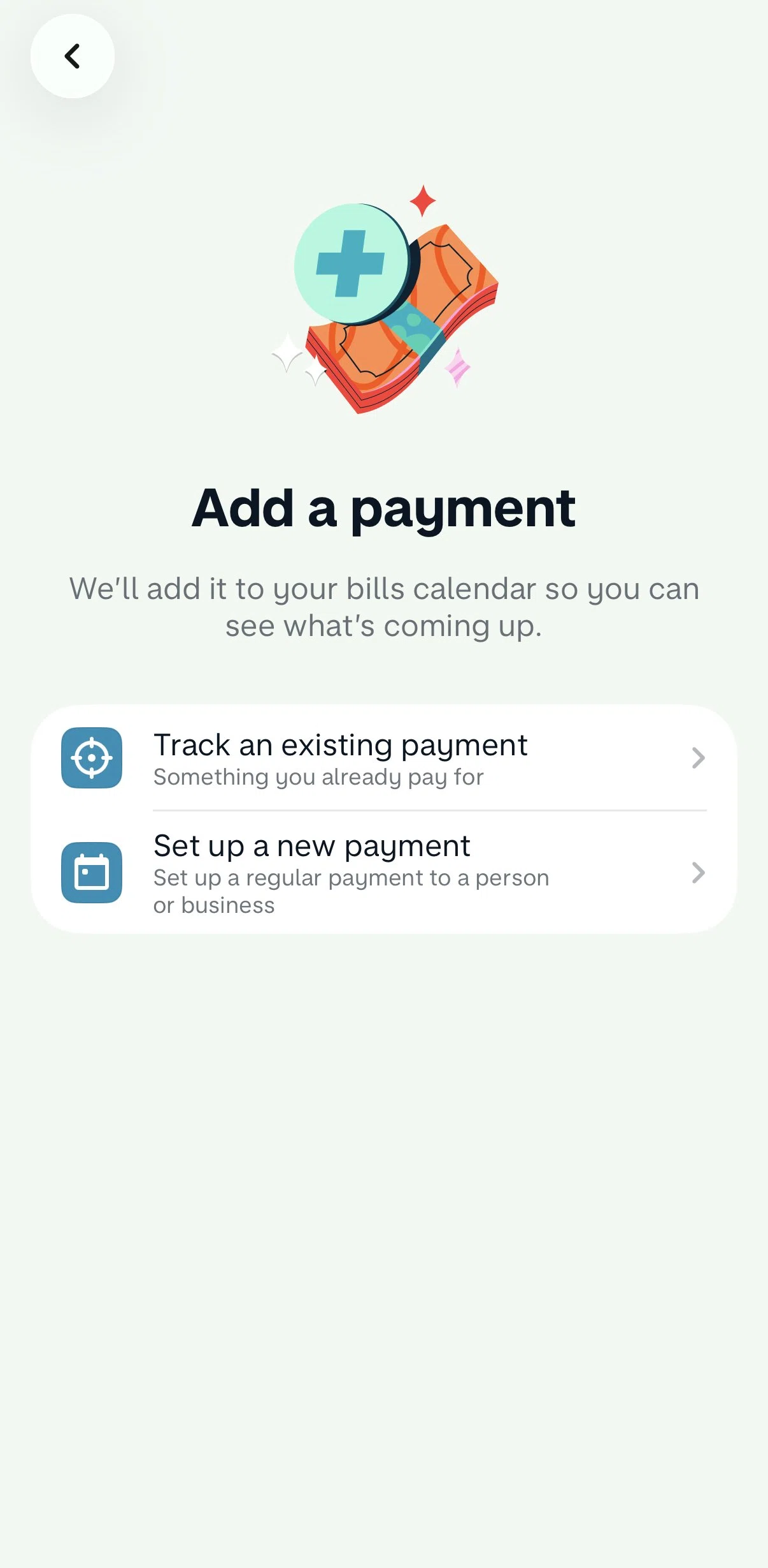 Monzo Screen screen in the Setting up a new payment flow