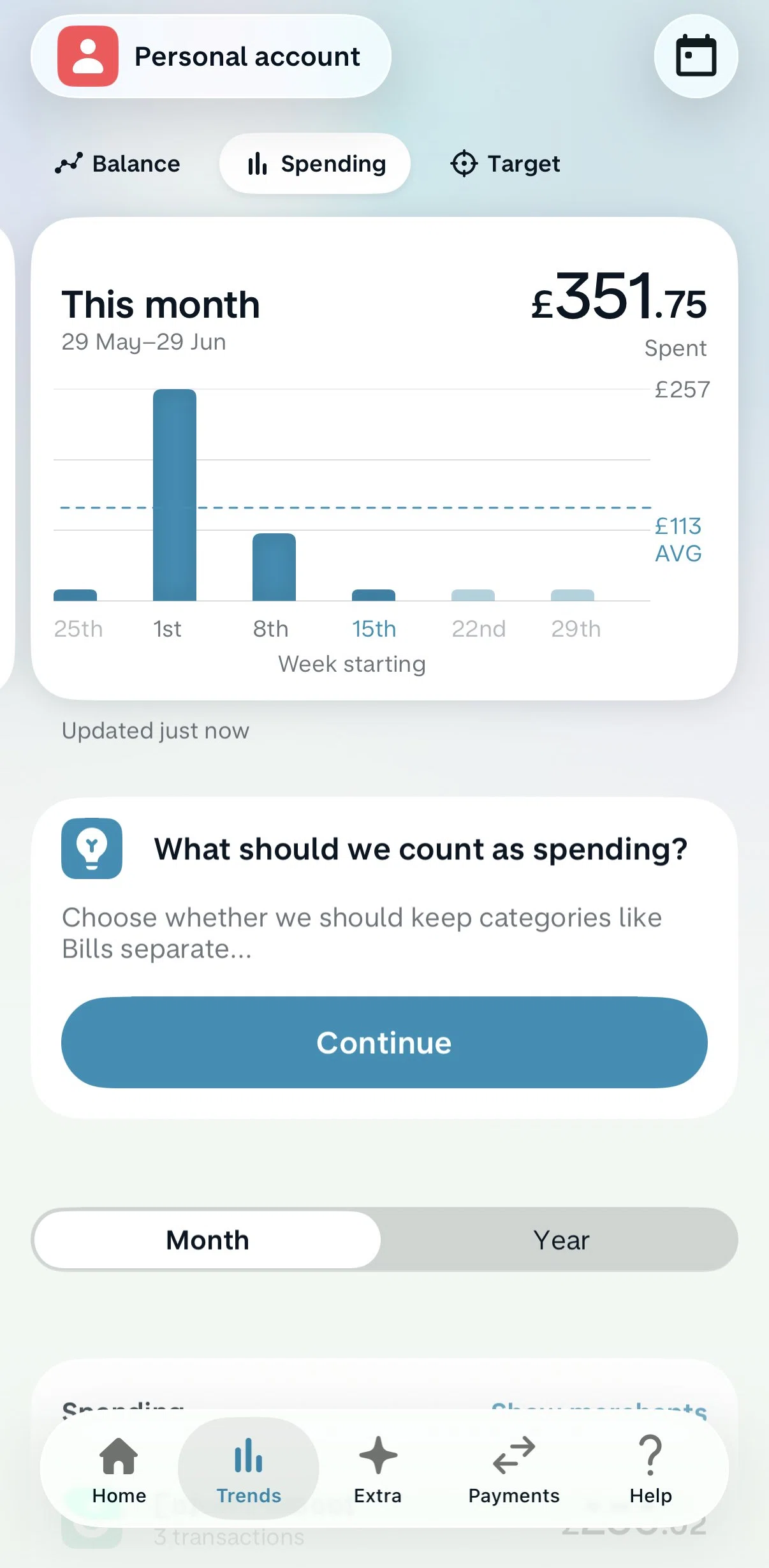 Monzo Screen screen in the Spending flow