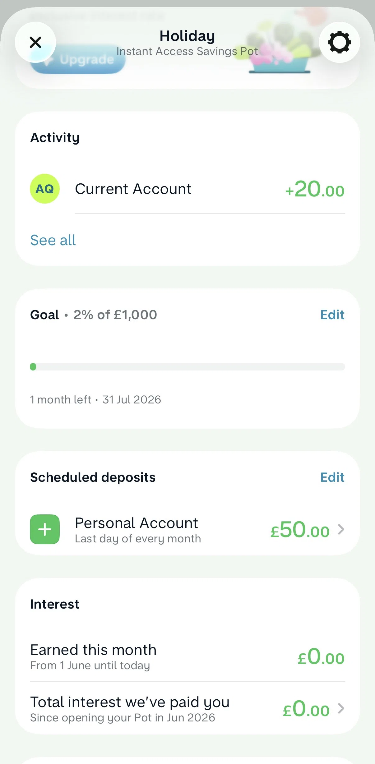 Monzo Screen screen in the Updating a scheduled payment amount flow