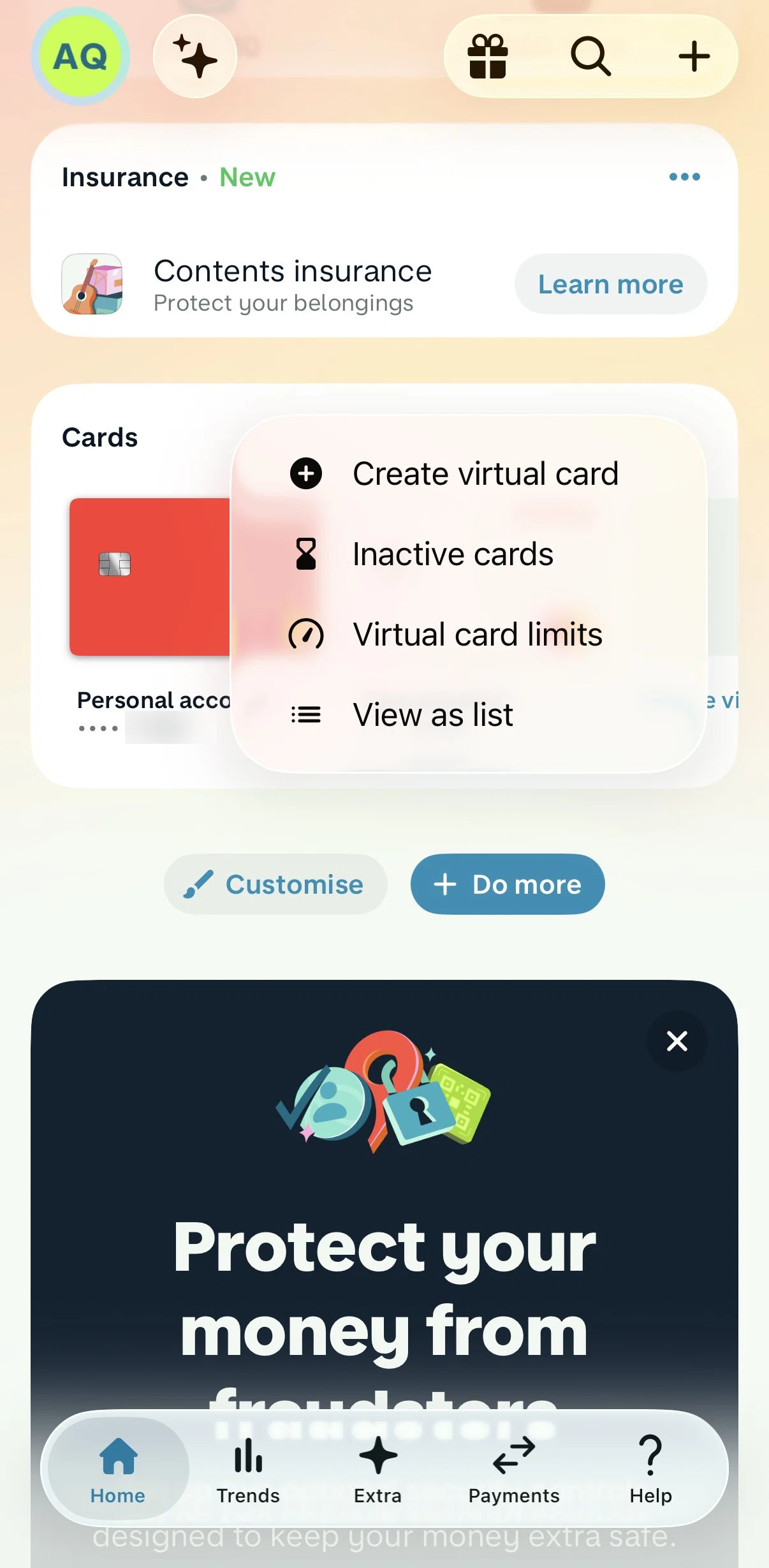 Monzo Screen screen in the Virtual card limits flow