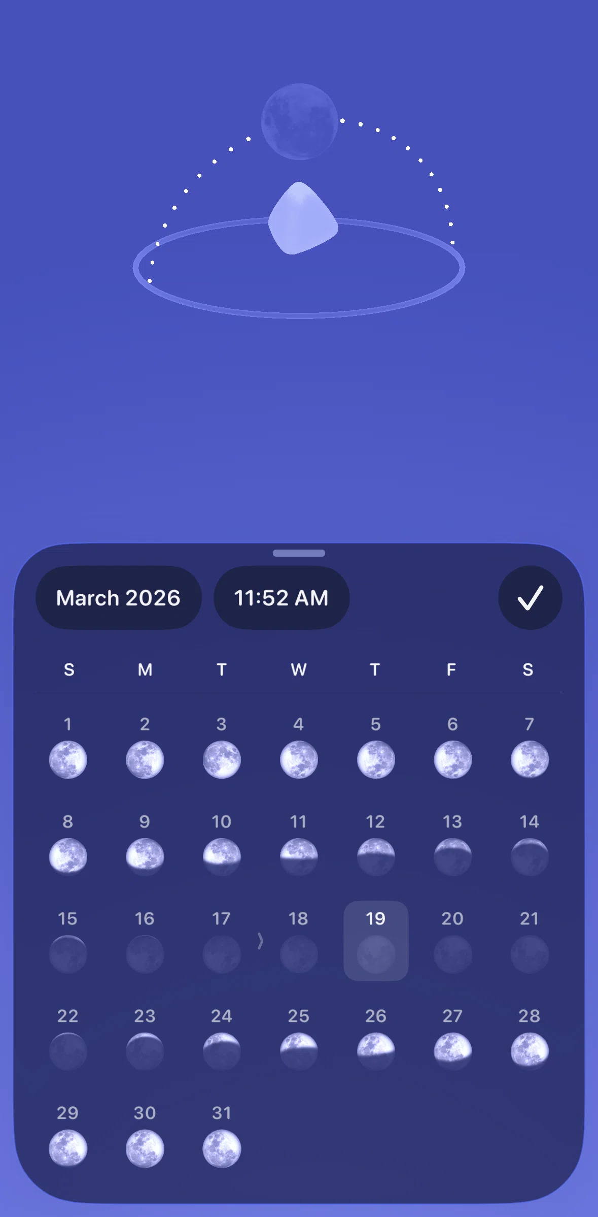 Moonlitt Screen screen in the Changing month flow