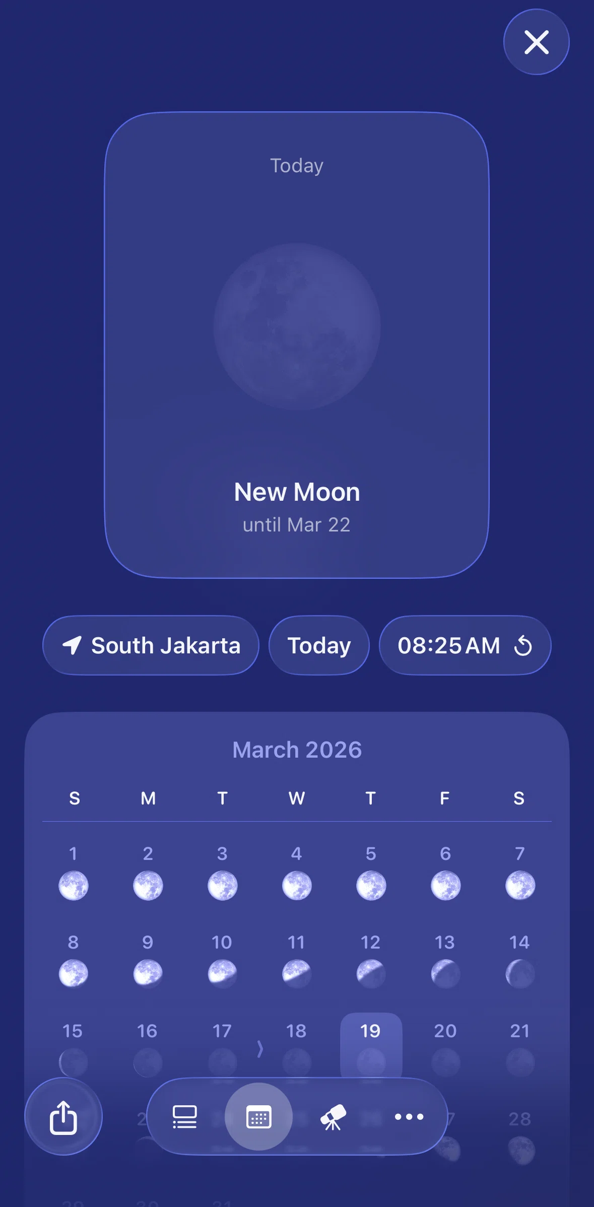 Moonlitt Screen screen in the Selecting a date flow