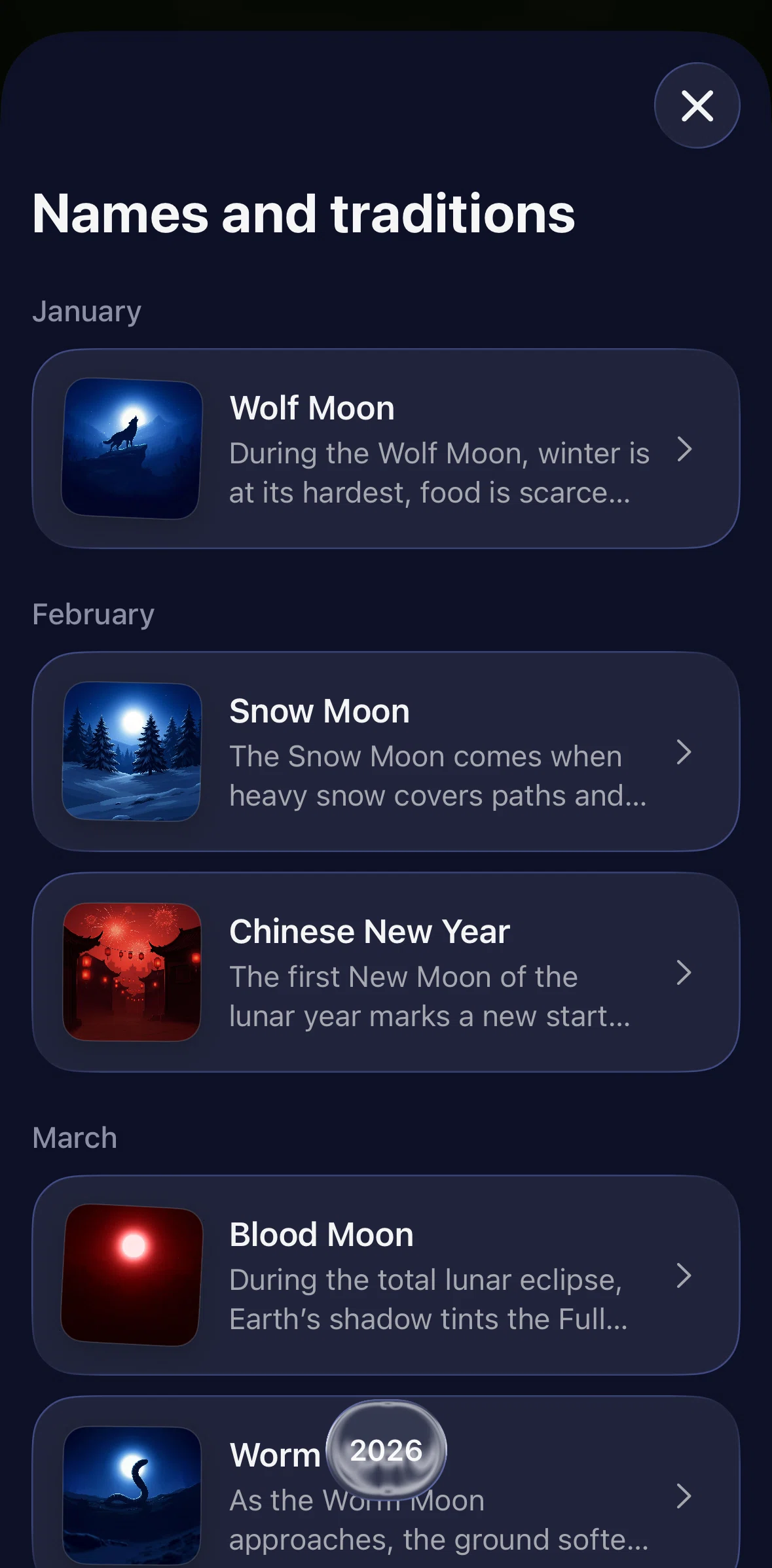 Moonlitt Screen screen in the Tradition detail flow