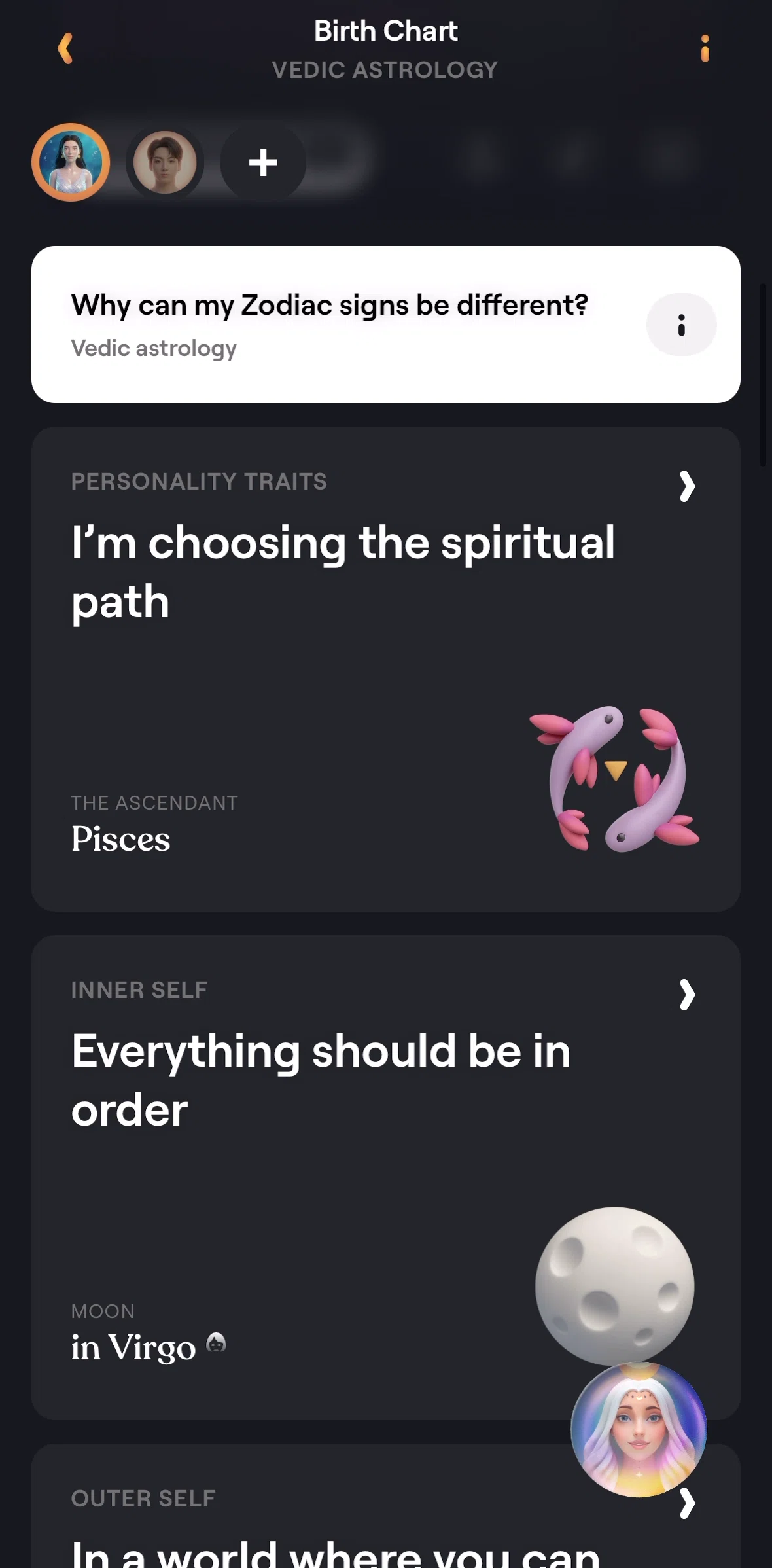 Moonly Screen screen in the Birth chart information flow