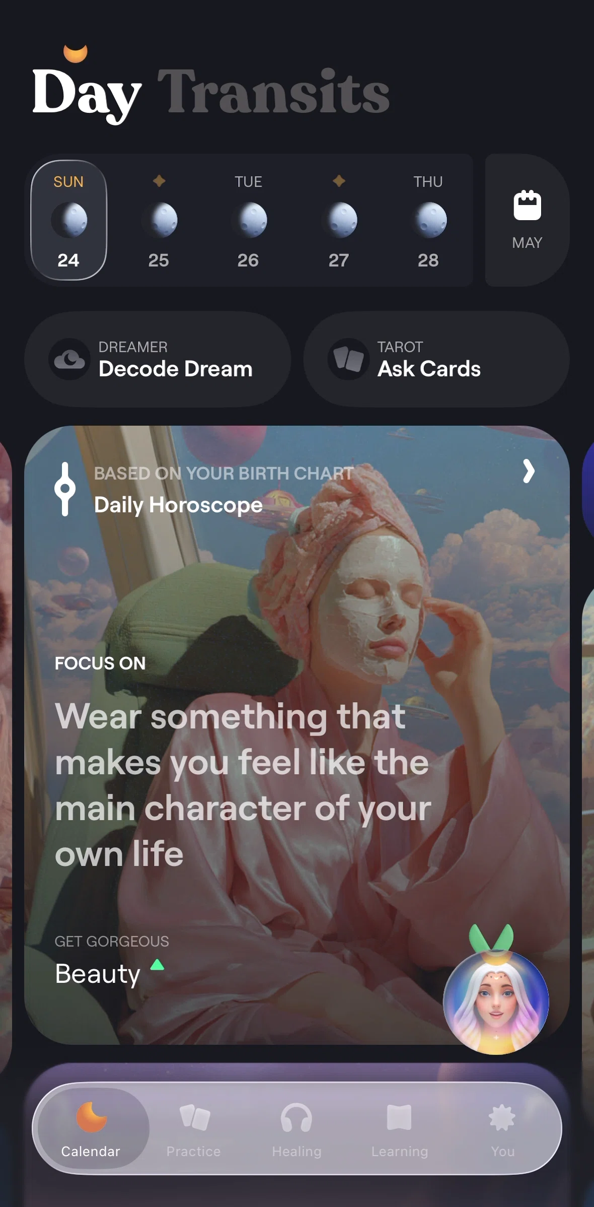 Moonly Screen screen in the Chatting with a bot flow