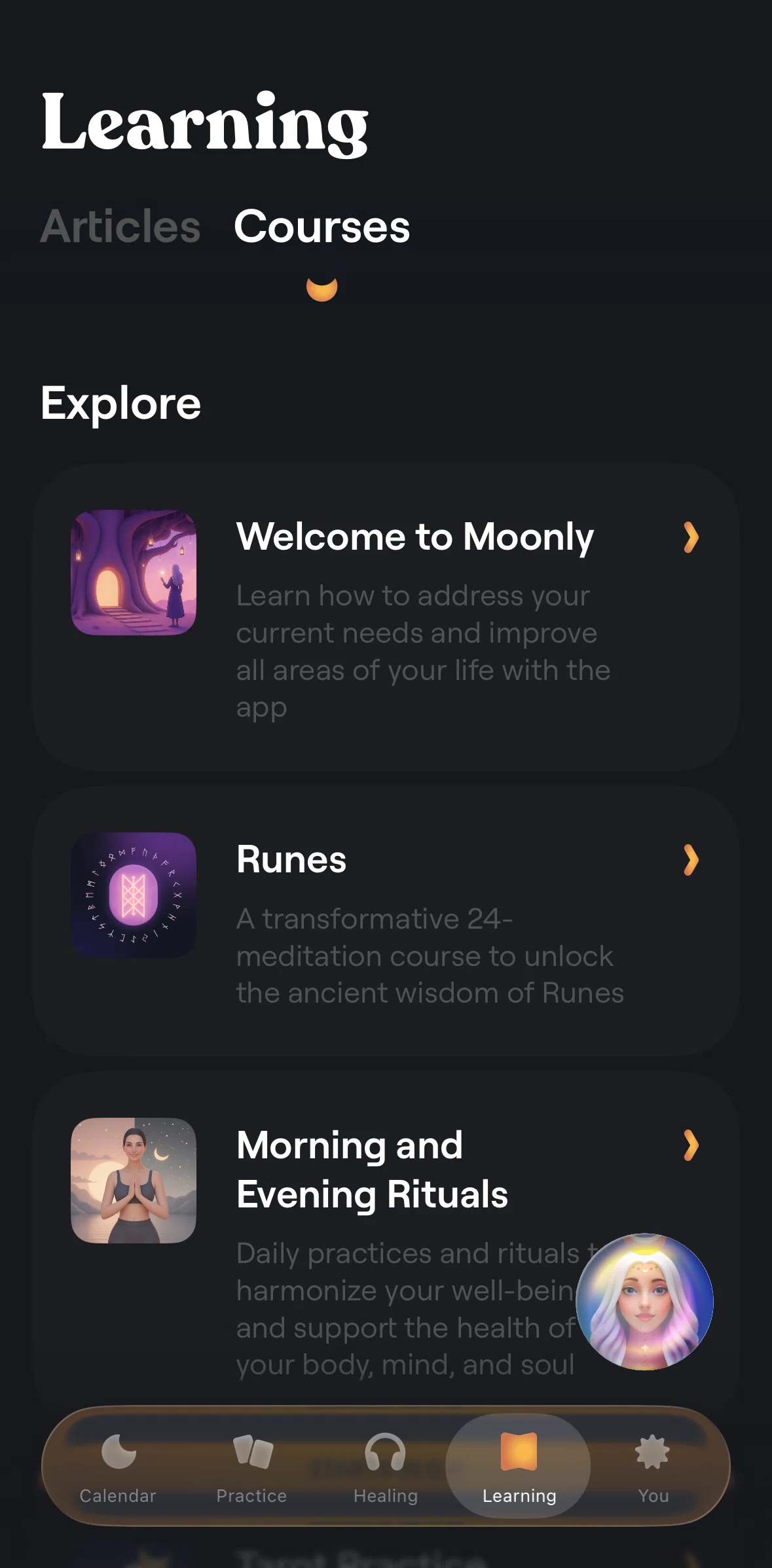 Moonly Screen screen in the Courses flow