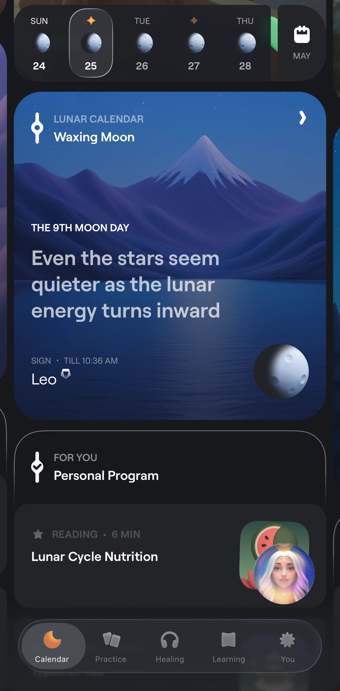 Moonly Screen screen in the Lunar calendar flow