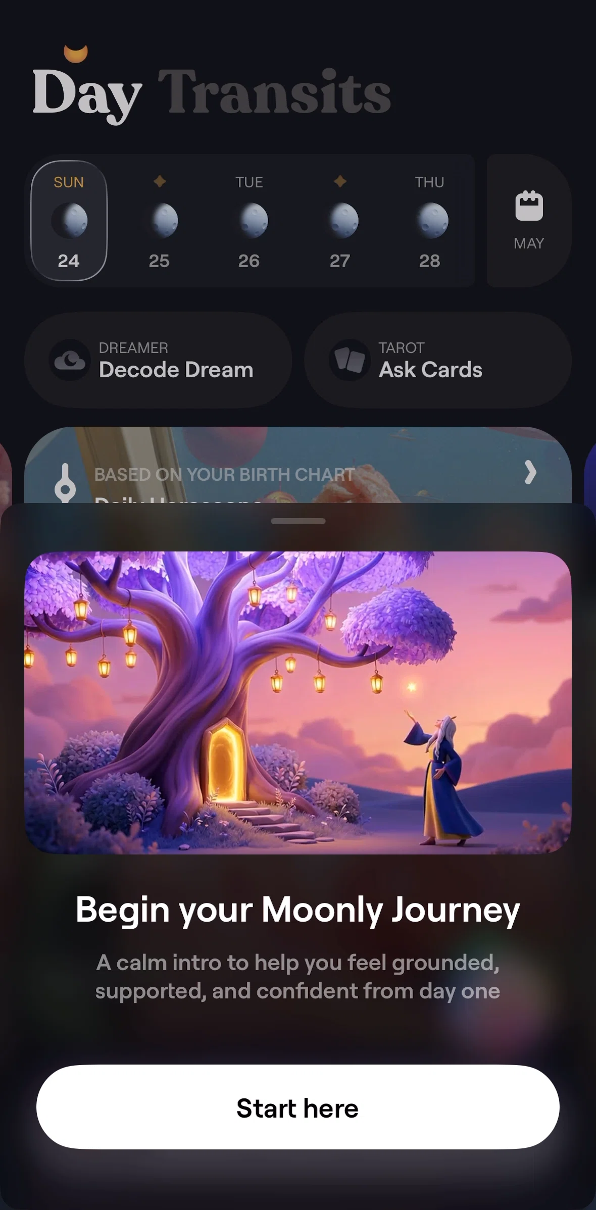 Moonly Screen screen in the Welcome guide flow