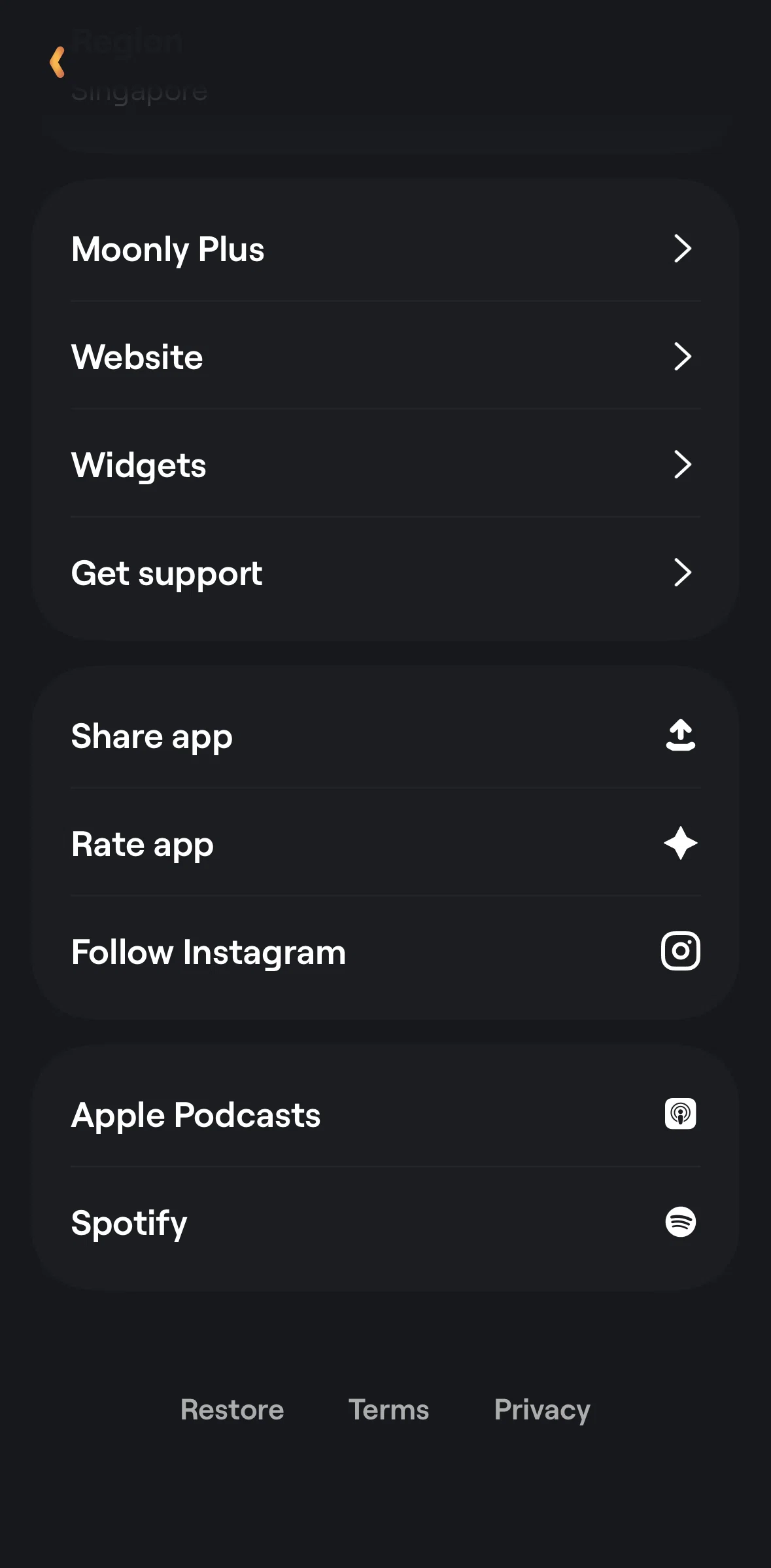 Moonly Screen screen in the Widgets information flow