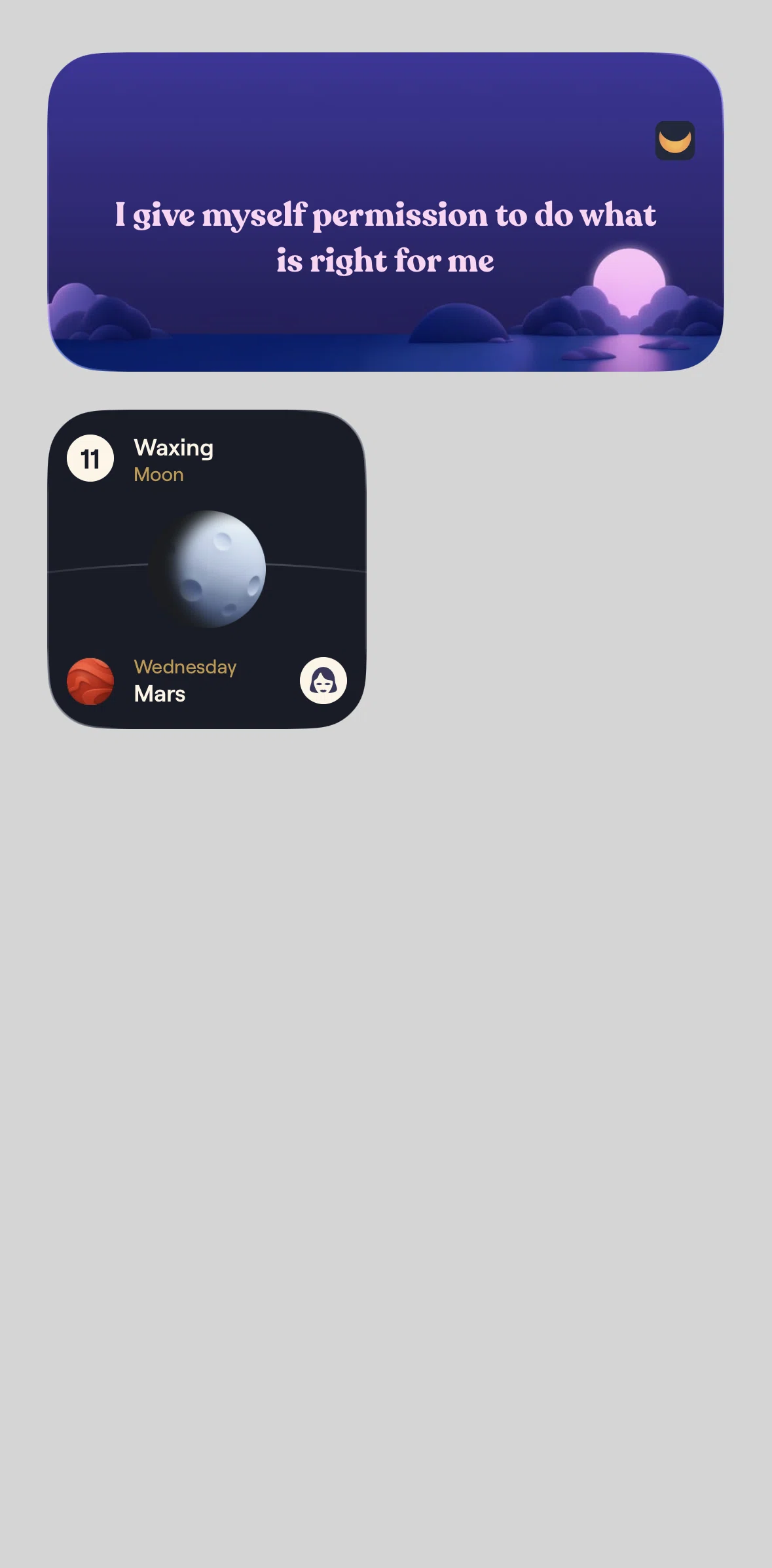 Moonly Screen screen in the Widgets flow