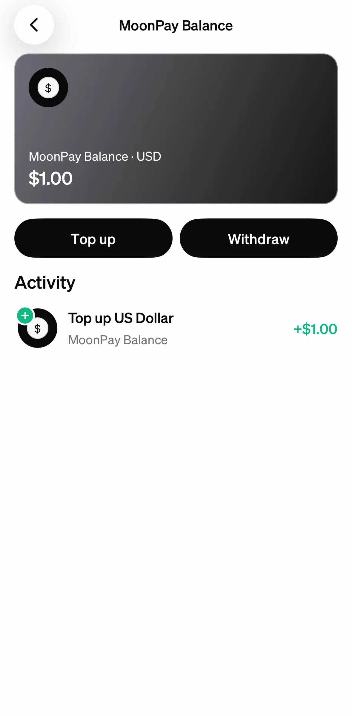 MoonPay Screen screen in the Adding a balance flow